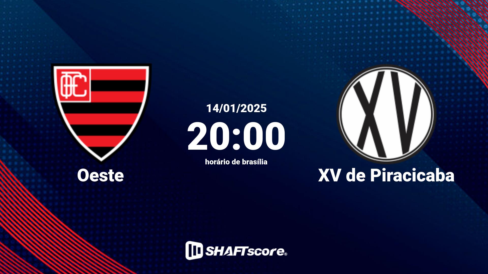 Estatísticas do jogo Oeste vs XV de Piracicaba 14.01 20:00