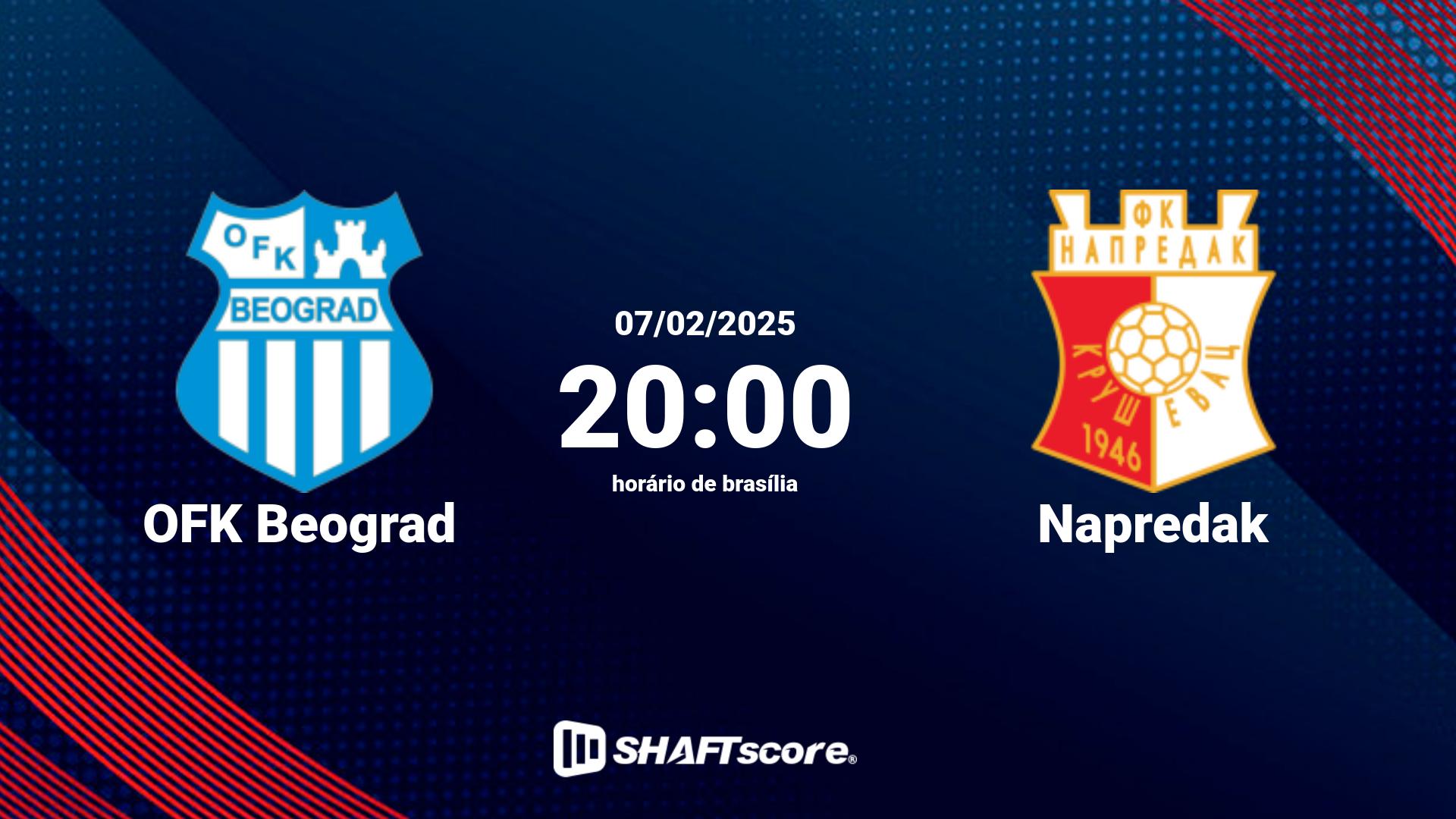 Estatísticas do jogo OFK Beograd vs Napredak 07.02 20:00