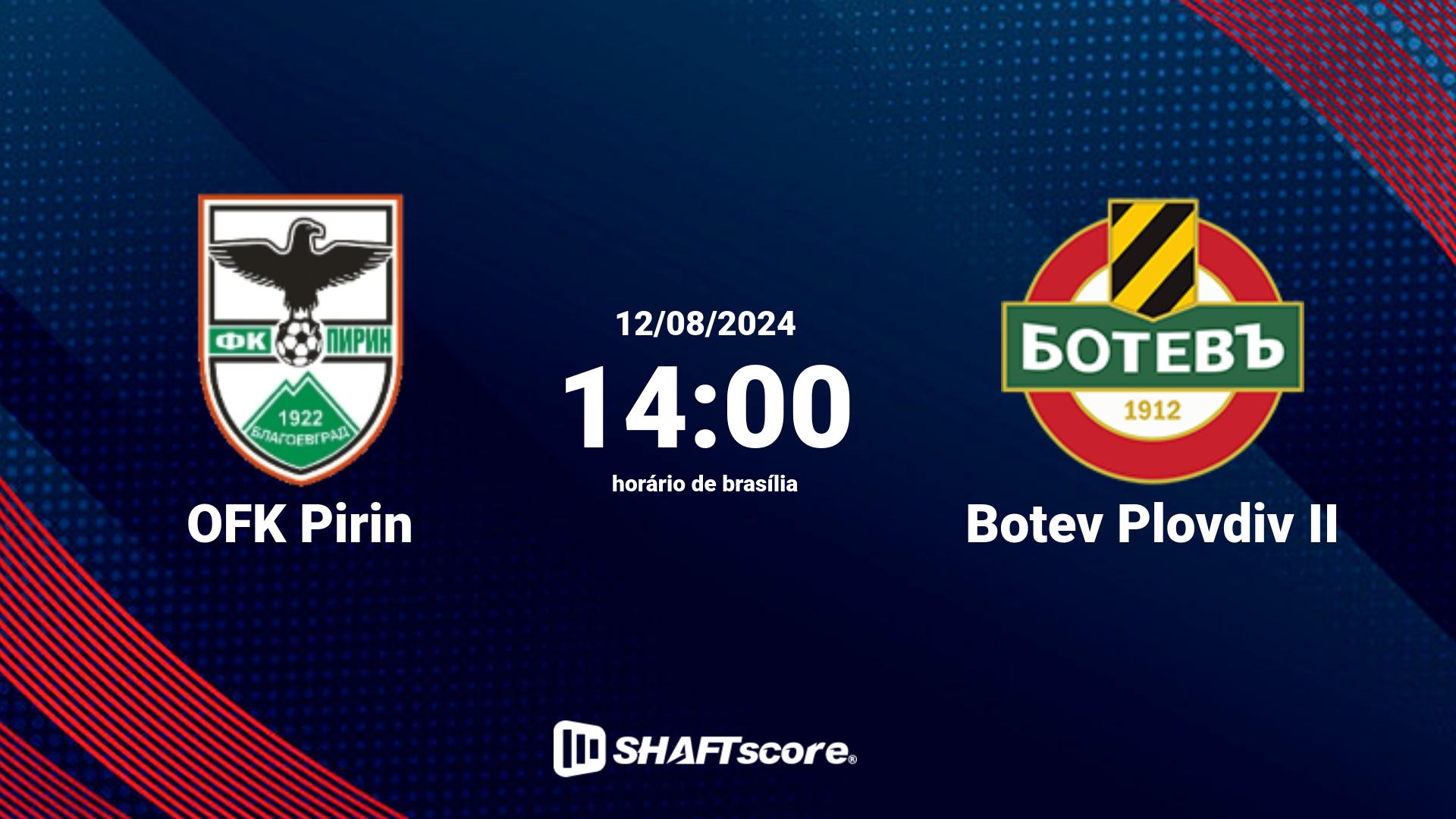 Estatísticas do jogo OFK Pirin vs Botev Plovdiv II 12.08 14:00