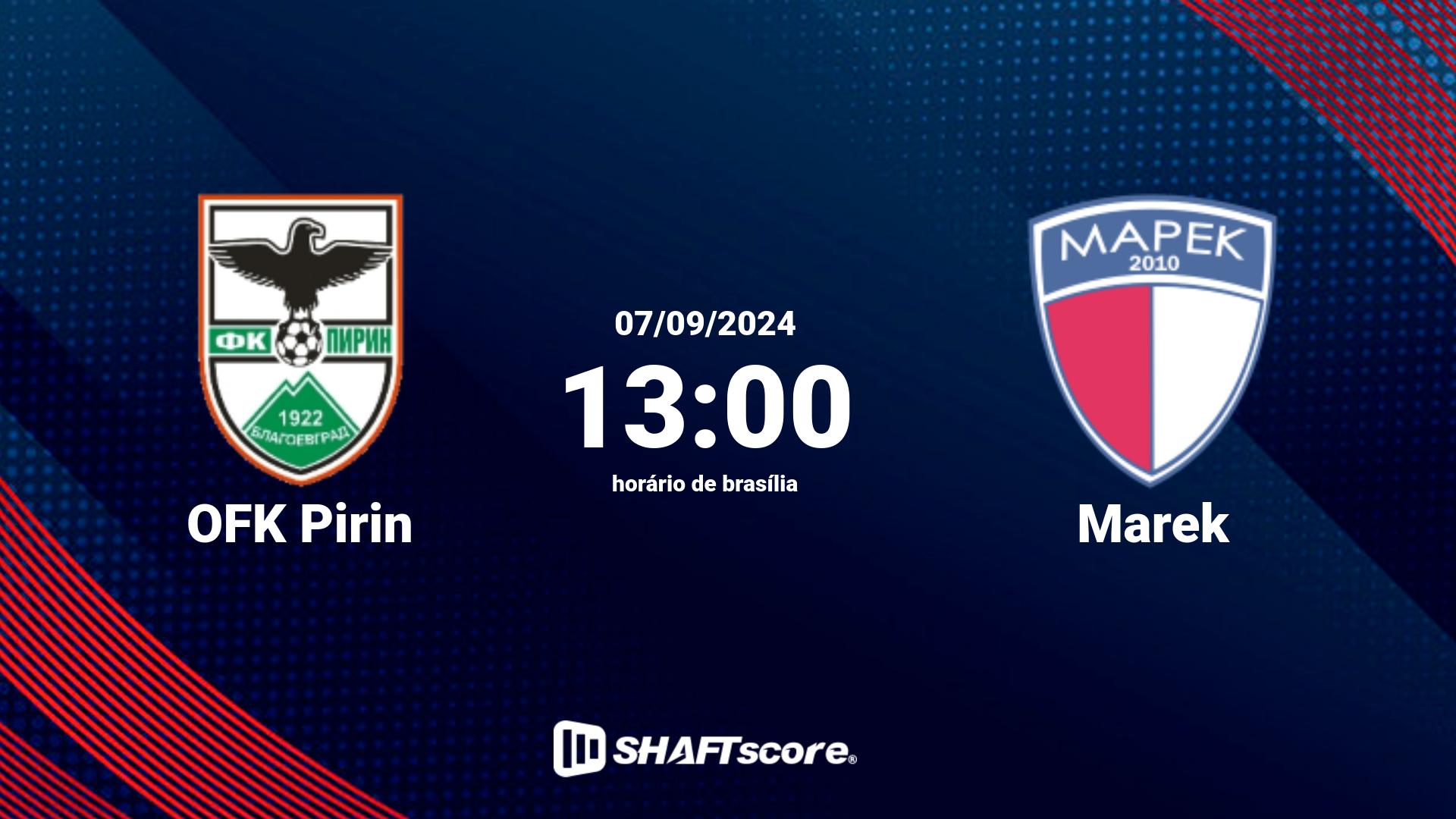 Estatísticas do jogo OFK Pirin vs Marek 07.09 13:00