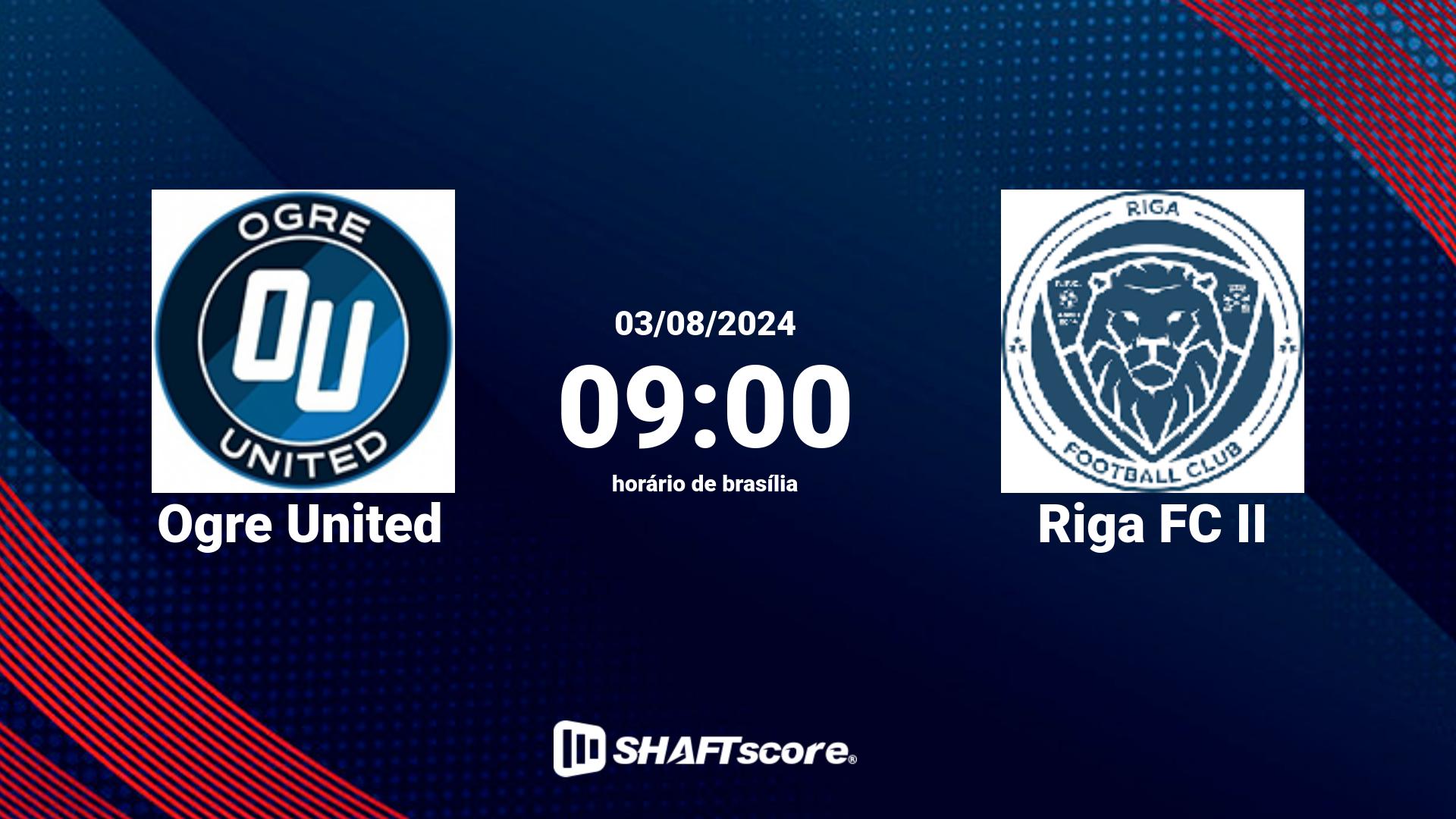 Estatísticas do jogo Ogre United vs Riga FC II 03.08 09:00