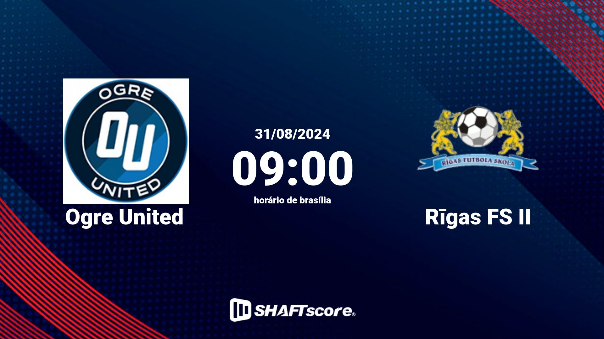 Estatísticas do jogo Ogre United vs Rīgas FS II 31.08 09:00