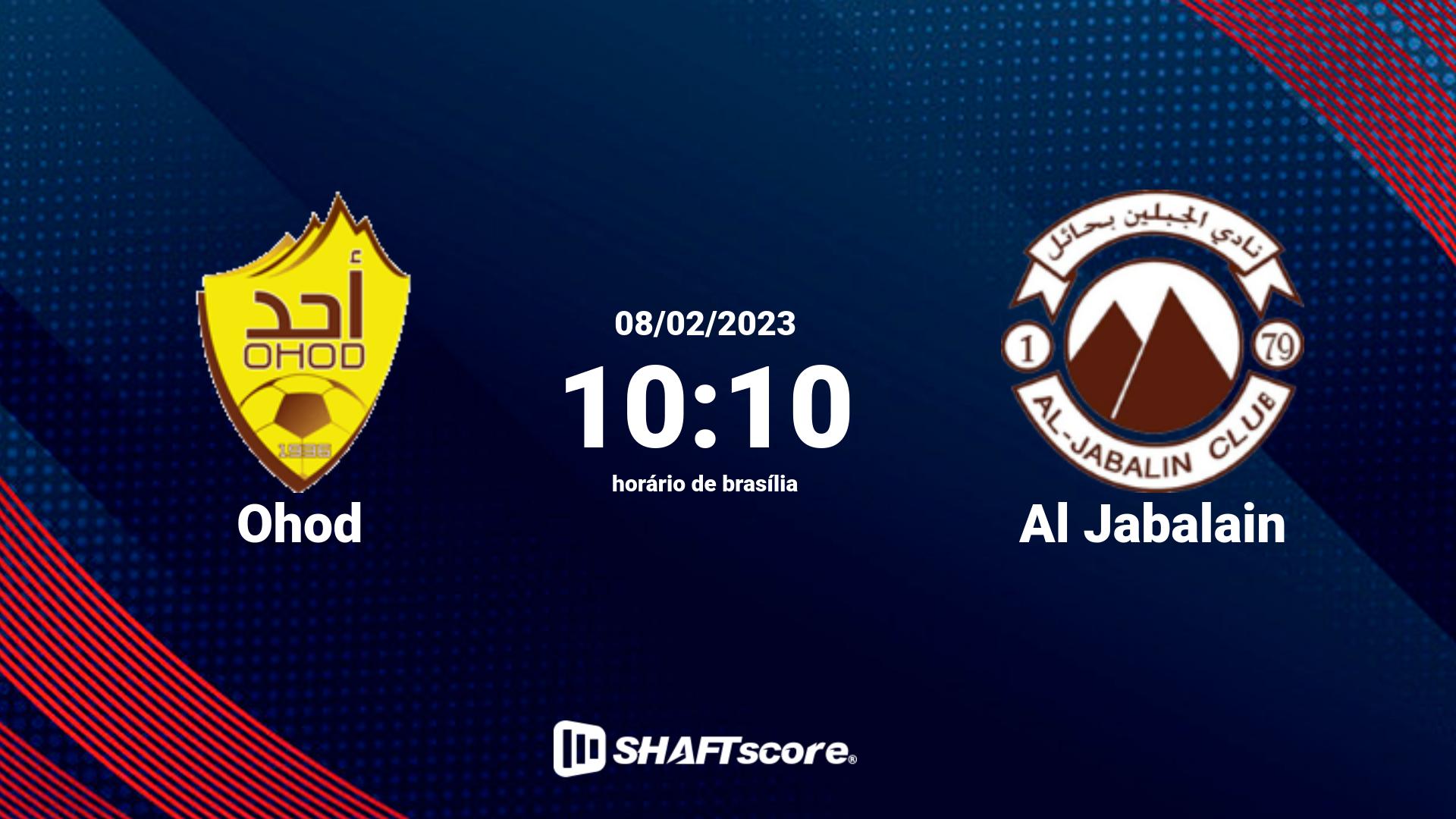 Estatísticas do jogo Ohod vs Al Jabalain 08.02 10:10