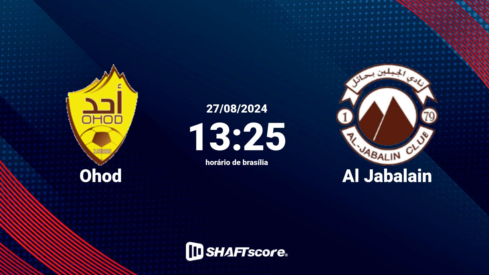 Estatísticas do jogo Ohod vs Al Jabalain 27.08 13:25