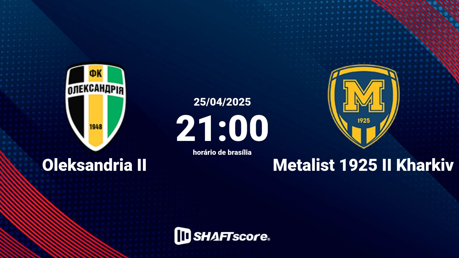 Estatísticas do jogo Oleksandria II vs Metalist 1925 II Kharkiv 25.04 21:00