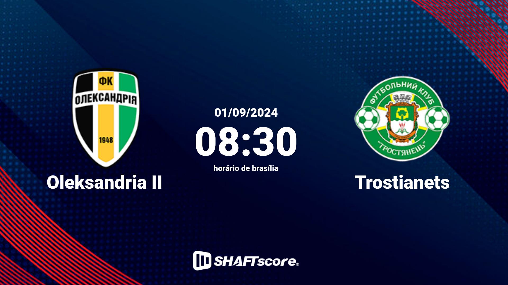 Estatísticas do jogo Oleksandria II vs Trostianets 01.09 08:30