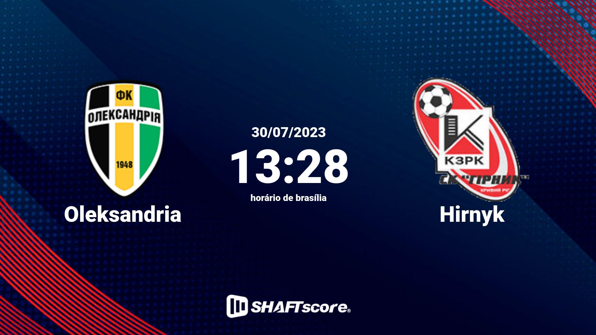 Estatísticas do jogo Oleksandria vs Hirnyk 30.07 13:28