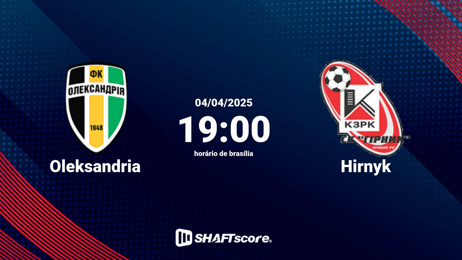 Estatísticas do jogo Oleksandria vs Hirnyk 04.04 19:00