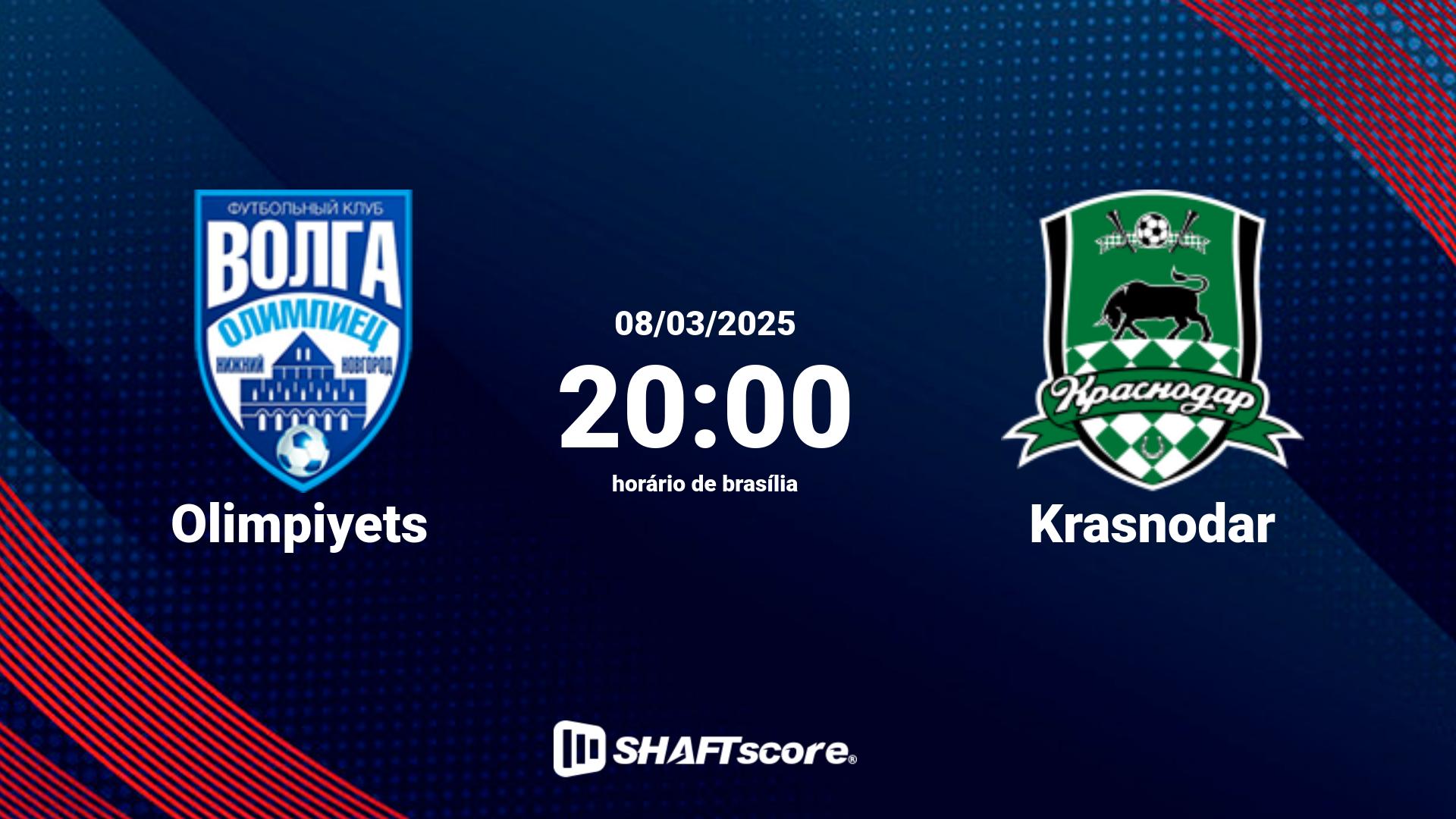 Estatísticas do jogo Olimpiyets vs Krasnodar 08.03 20:00