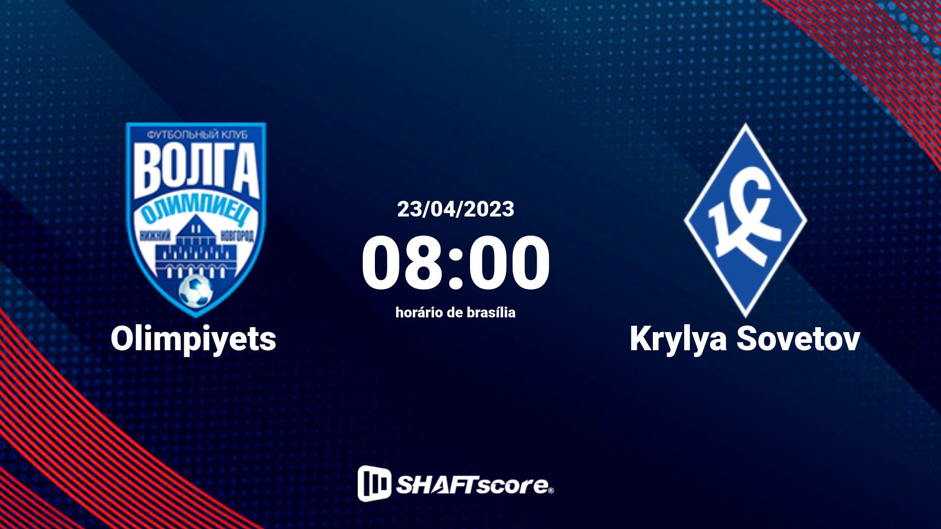 Estatísticas do jogo Olimpiyets vs Krylya Sovetov 23.04 08:00