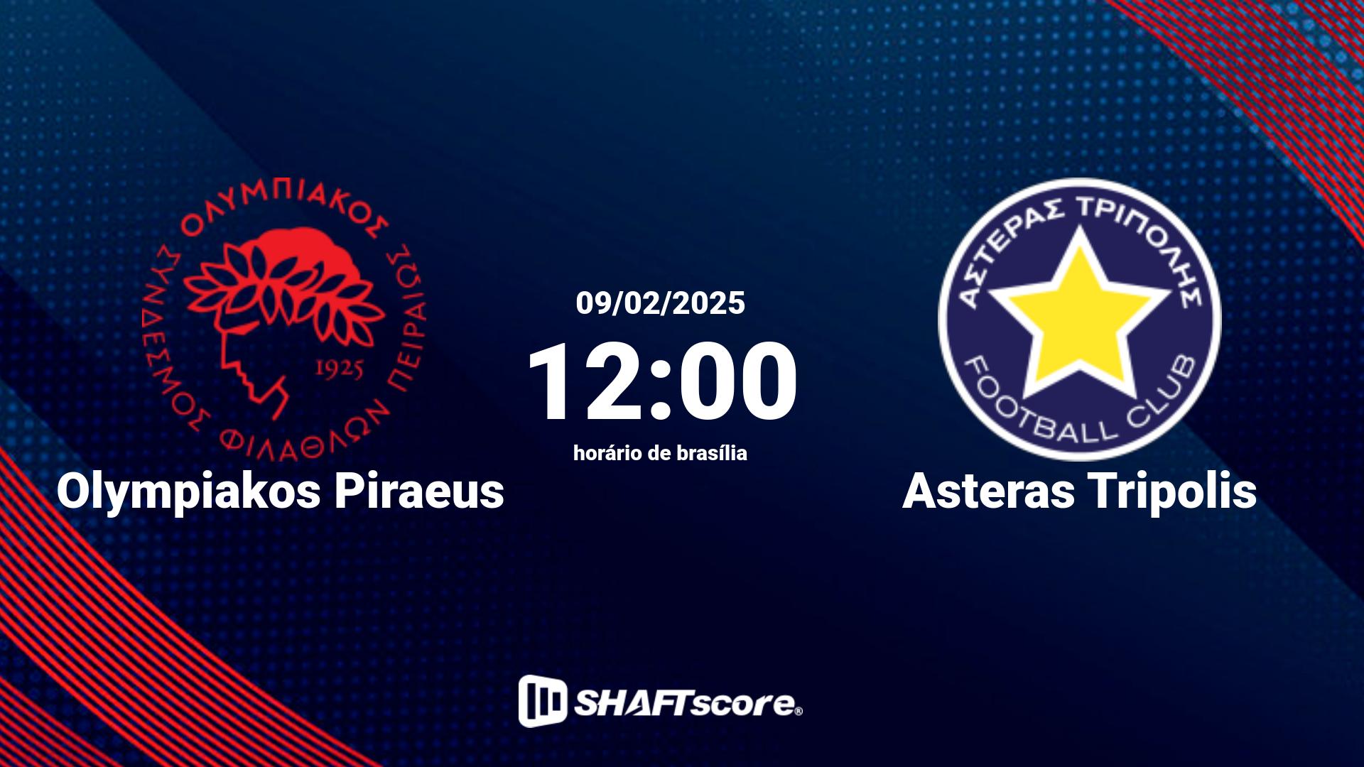 Estatísticas do jogo Olympiakos Piraeus vs Asteras Tripolis 09.02 12:00