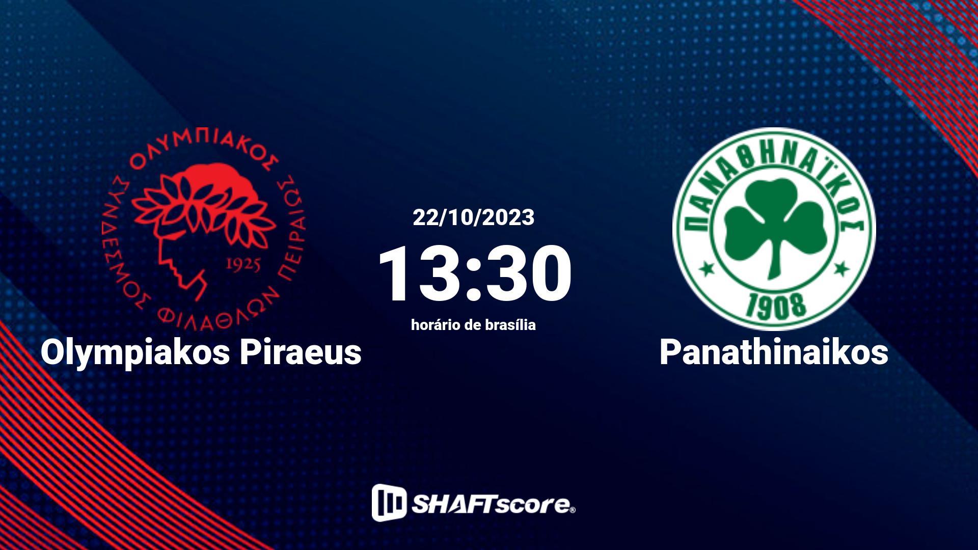 Estatísticas do jogo Olympiakos Piraeus vs Panathinaikos 22.10 13:30