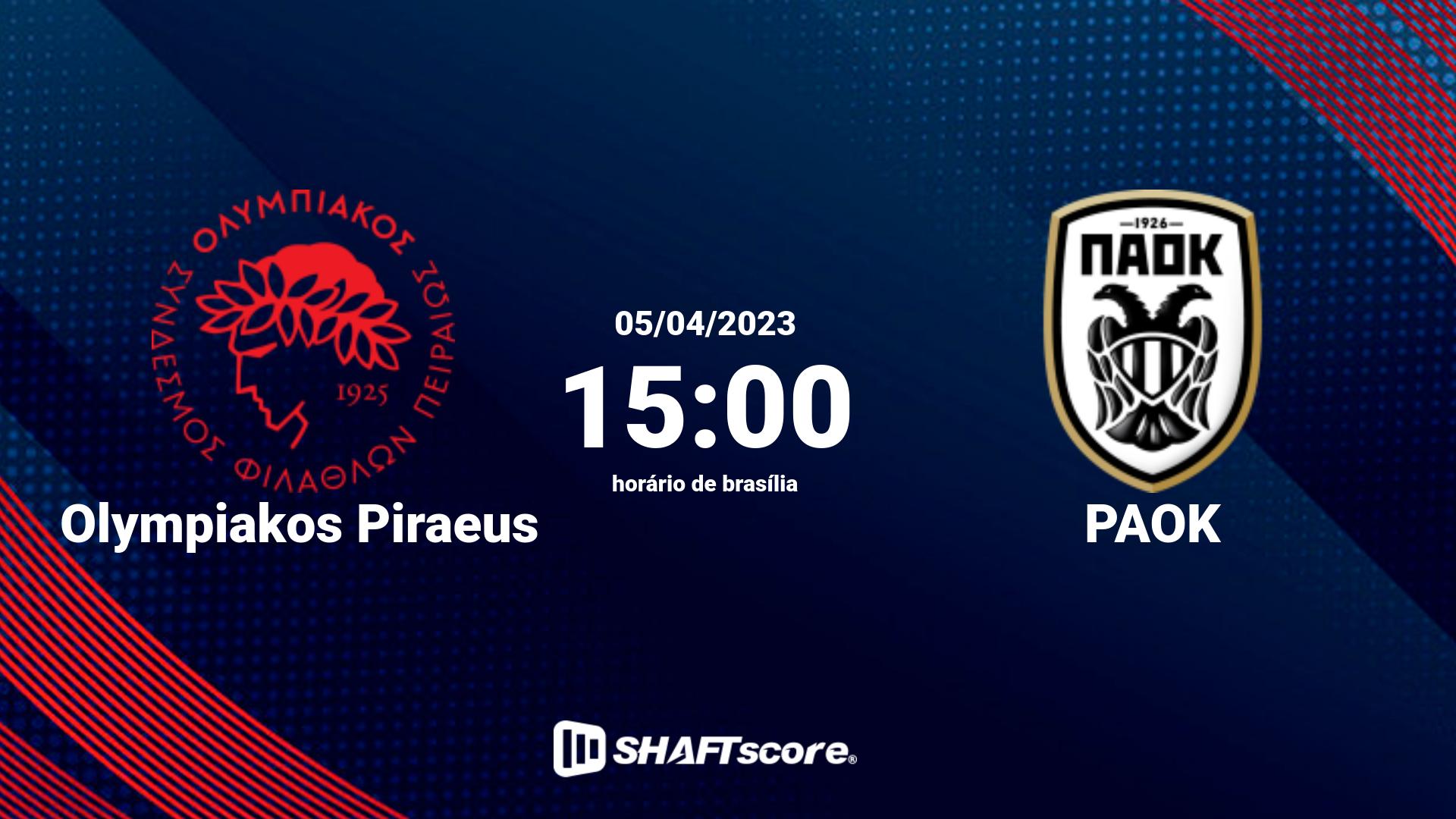 Estatísticas do jogo Olympiakos Piraeus vs PAOK 05.04 15:00