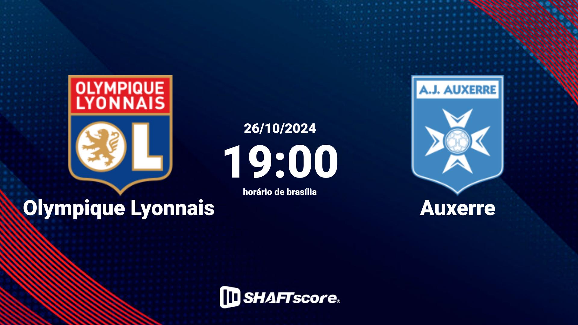 Estatísticas do jogo Olympique Lyonnais vs Auxerre 26.10 19:00