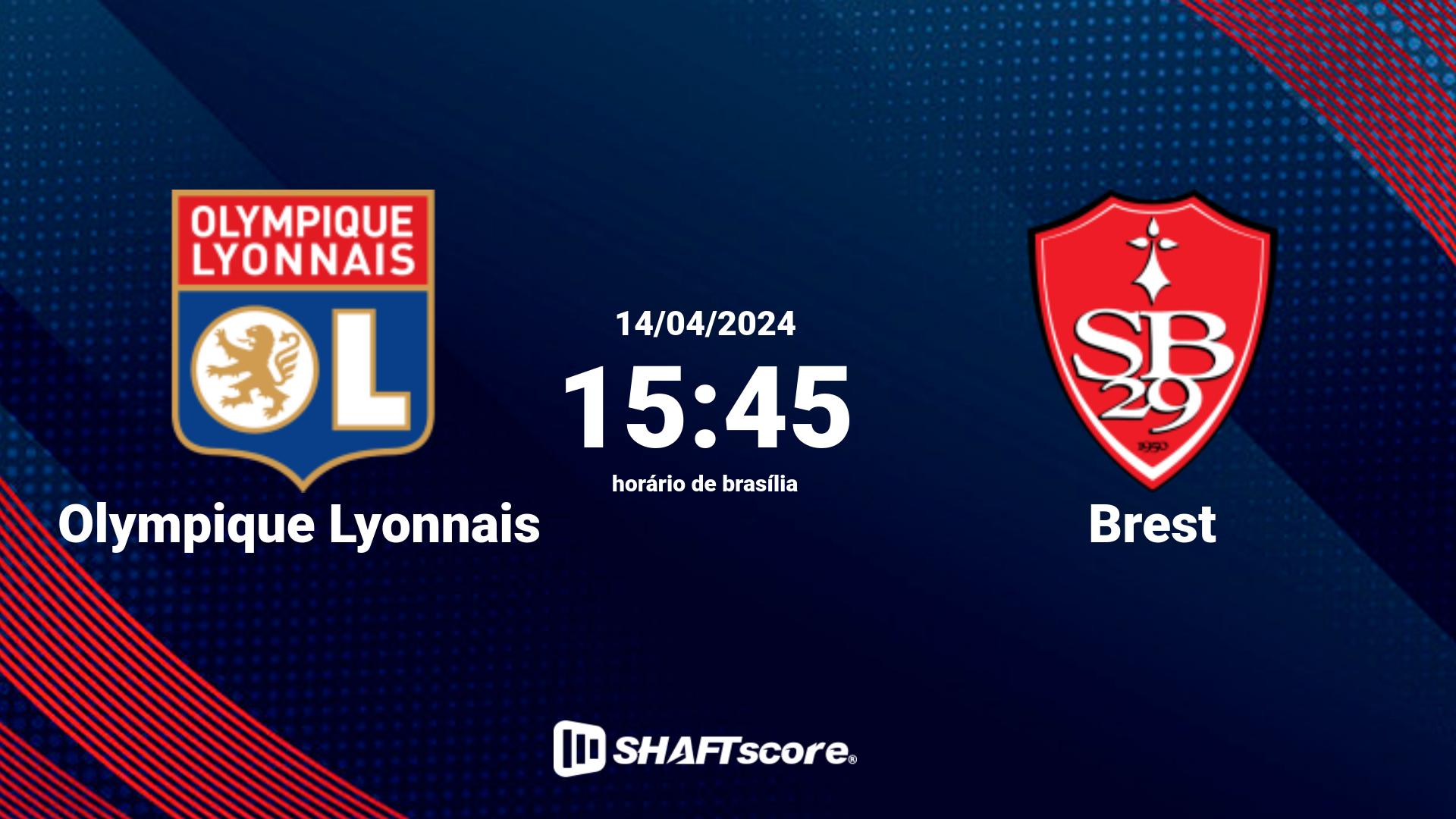 Estatísticas do jogo Olympique Lyonnais vs Brest 14.04 15:45