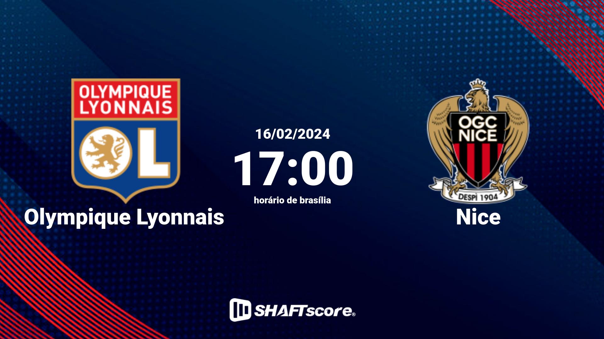 Estatísticas do jogo Olympique Lyonnais vs Nice 16.02 17:00