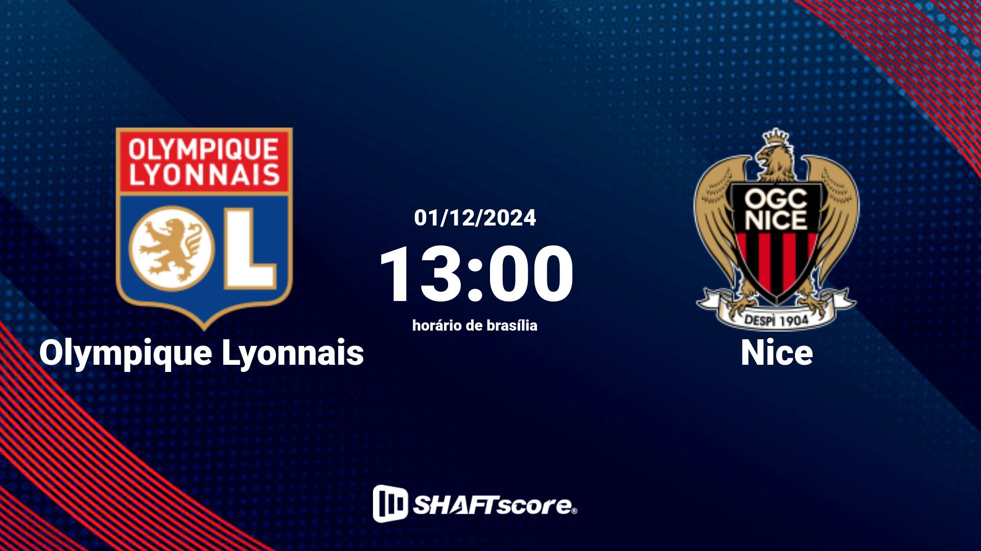 Estatísticas do jogo Olympique Lyonnais vs Nice 01.12 13:00