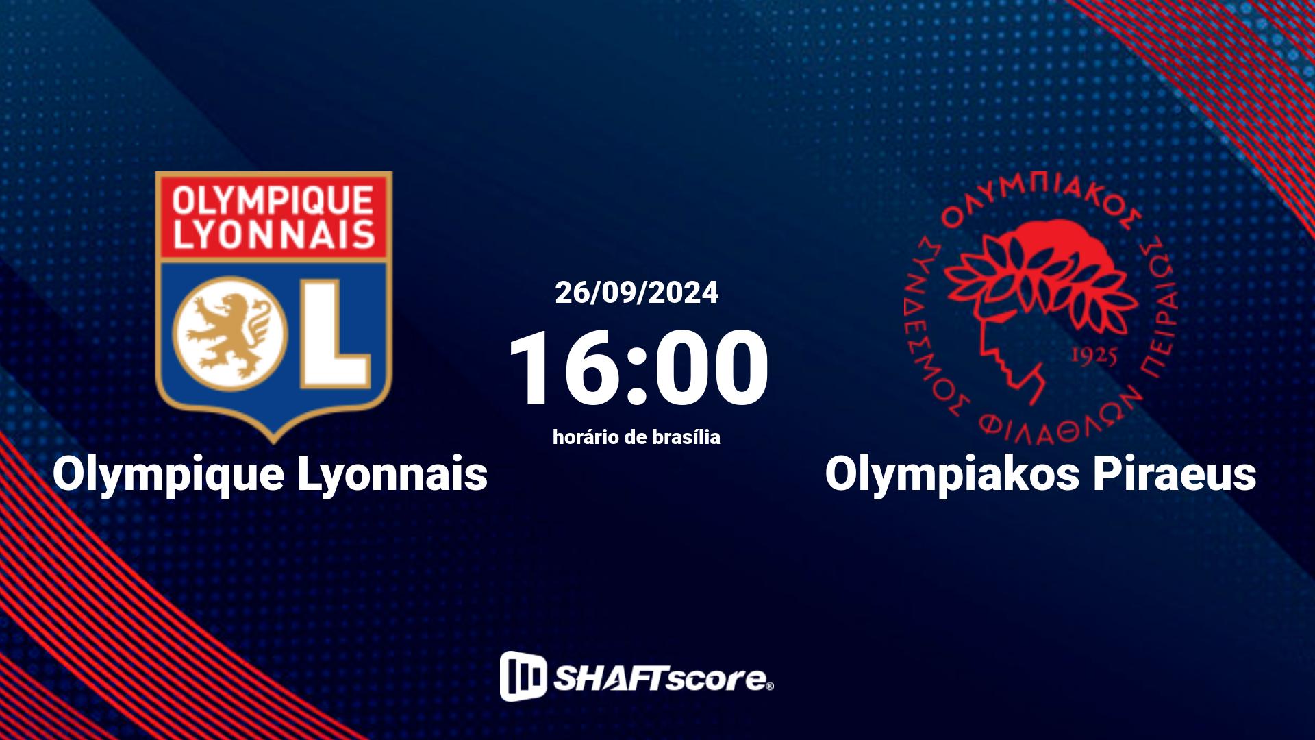 Estatísticas do jogo Olympique Lyonnais vs Olympiakos Piraeus 26.09 16:00