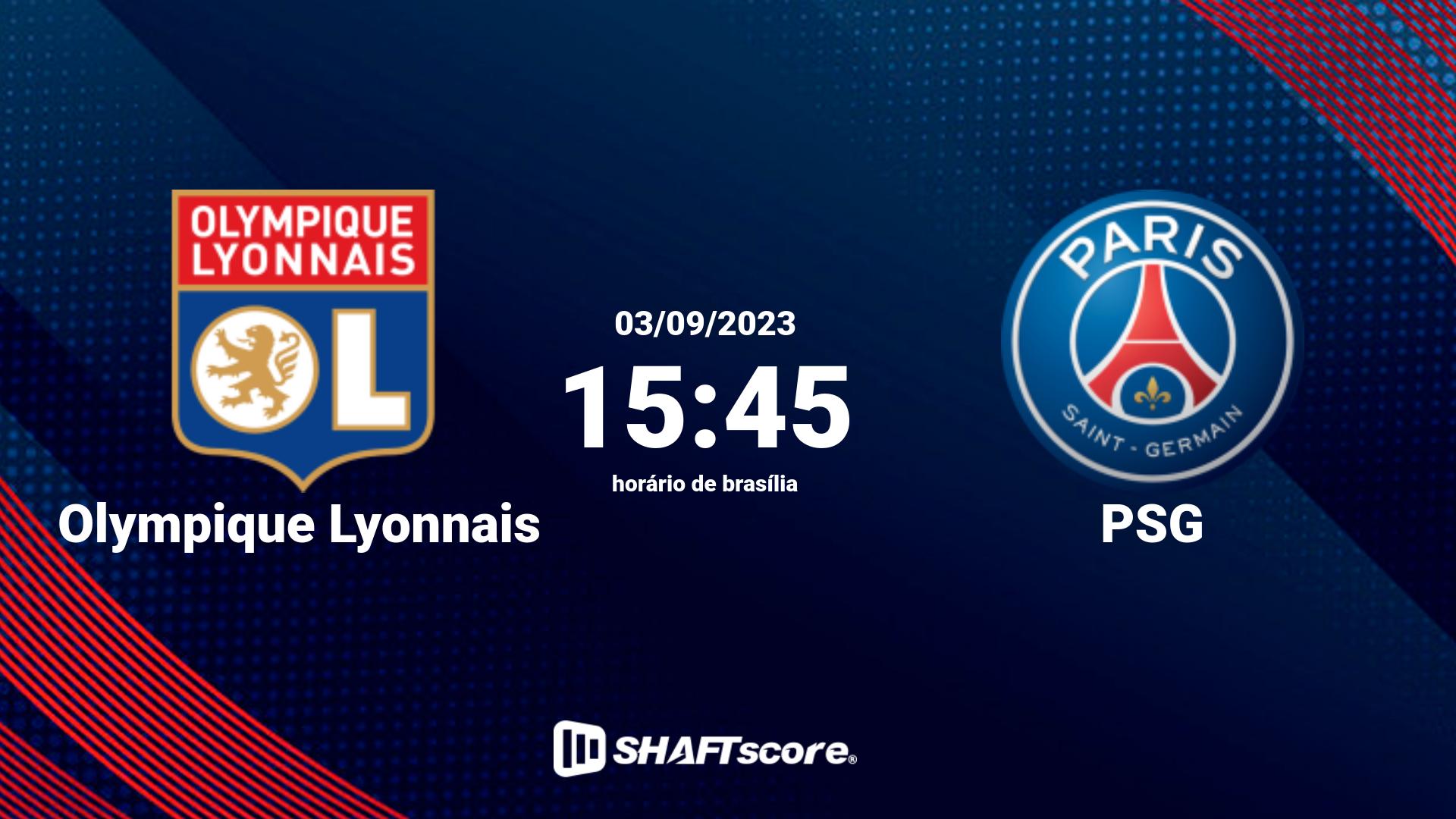 Estatísticas do jogo Olympique Lyonnais vs PSG 03.09 15:45