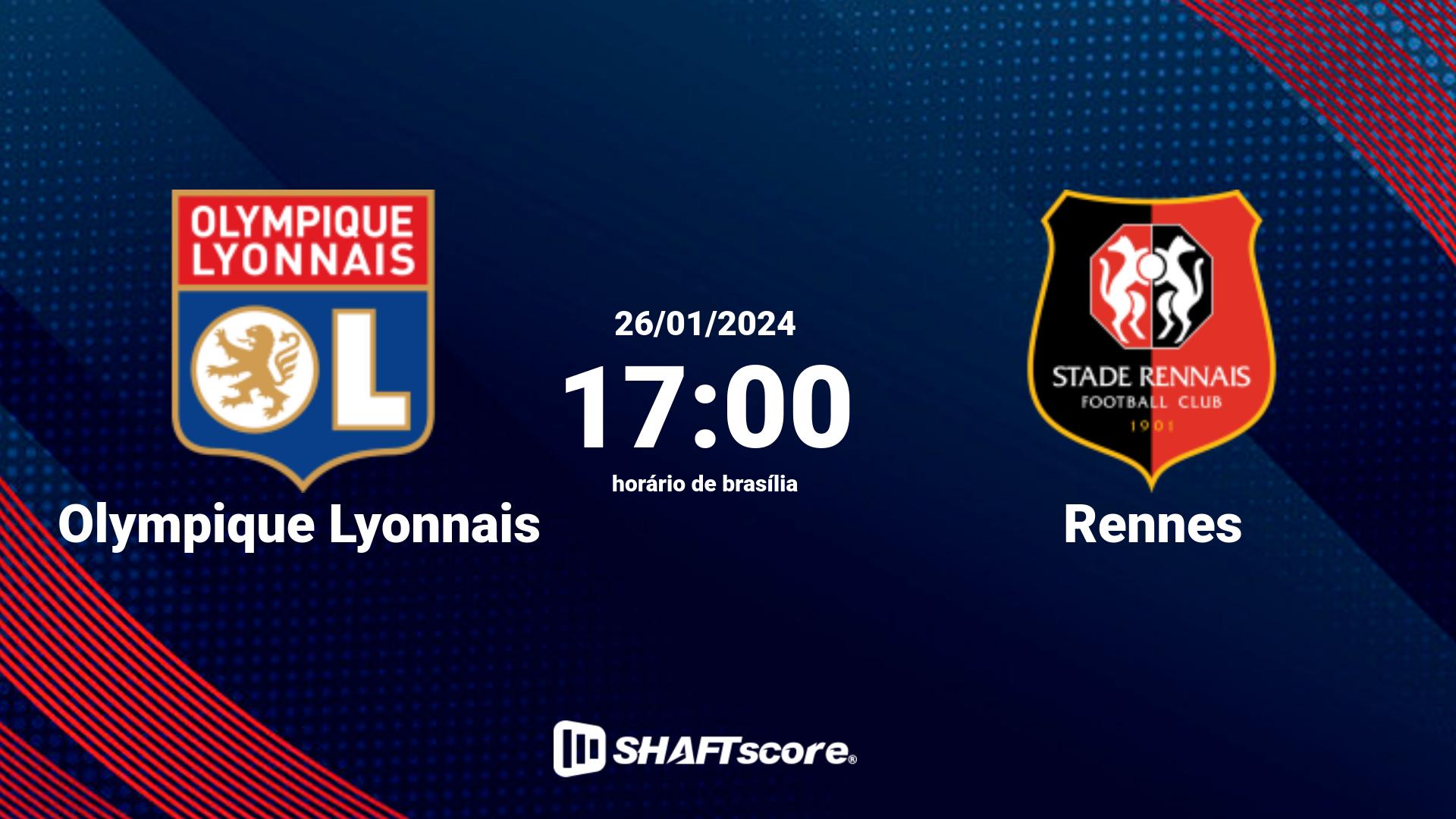 Estatísticas do jogo Olympique Lyonnais vs Rennes 26.01 17:00