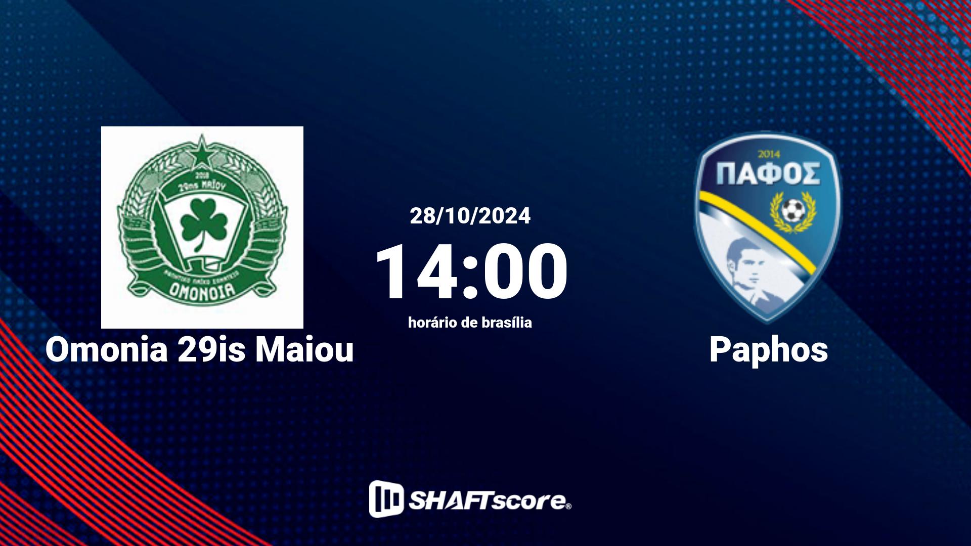 Estatísticas do jogo Omonia 29is Maiou vs Paphos 28.10 14:00