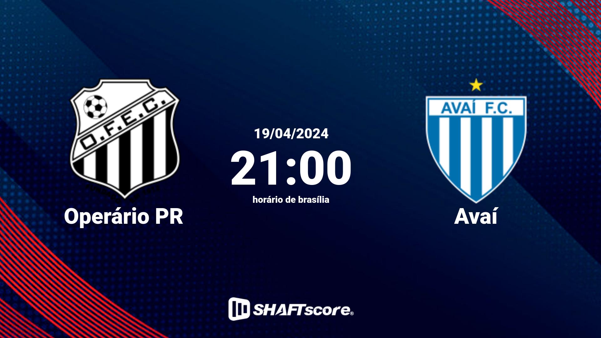 Estatísticas do jogo Operário PR vs Avaí 19.04 21:00