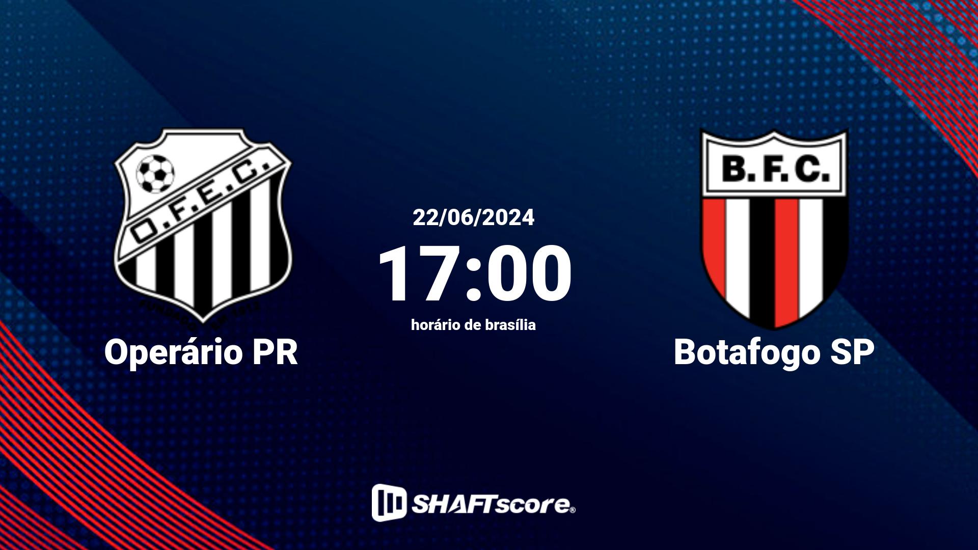 Estatísticas do jogo Operário PR vs Botafogo SP 22.06 17:00