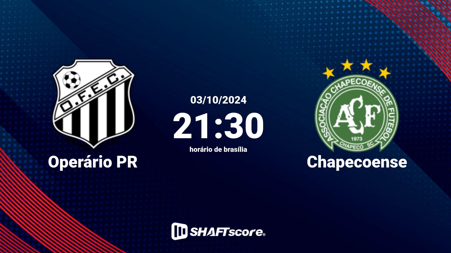 Estatísticas do jogo Operário PR vs Chapecoense 03.10 21:30