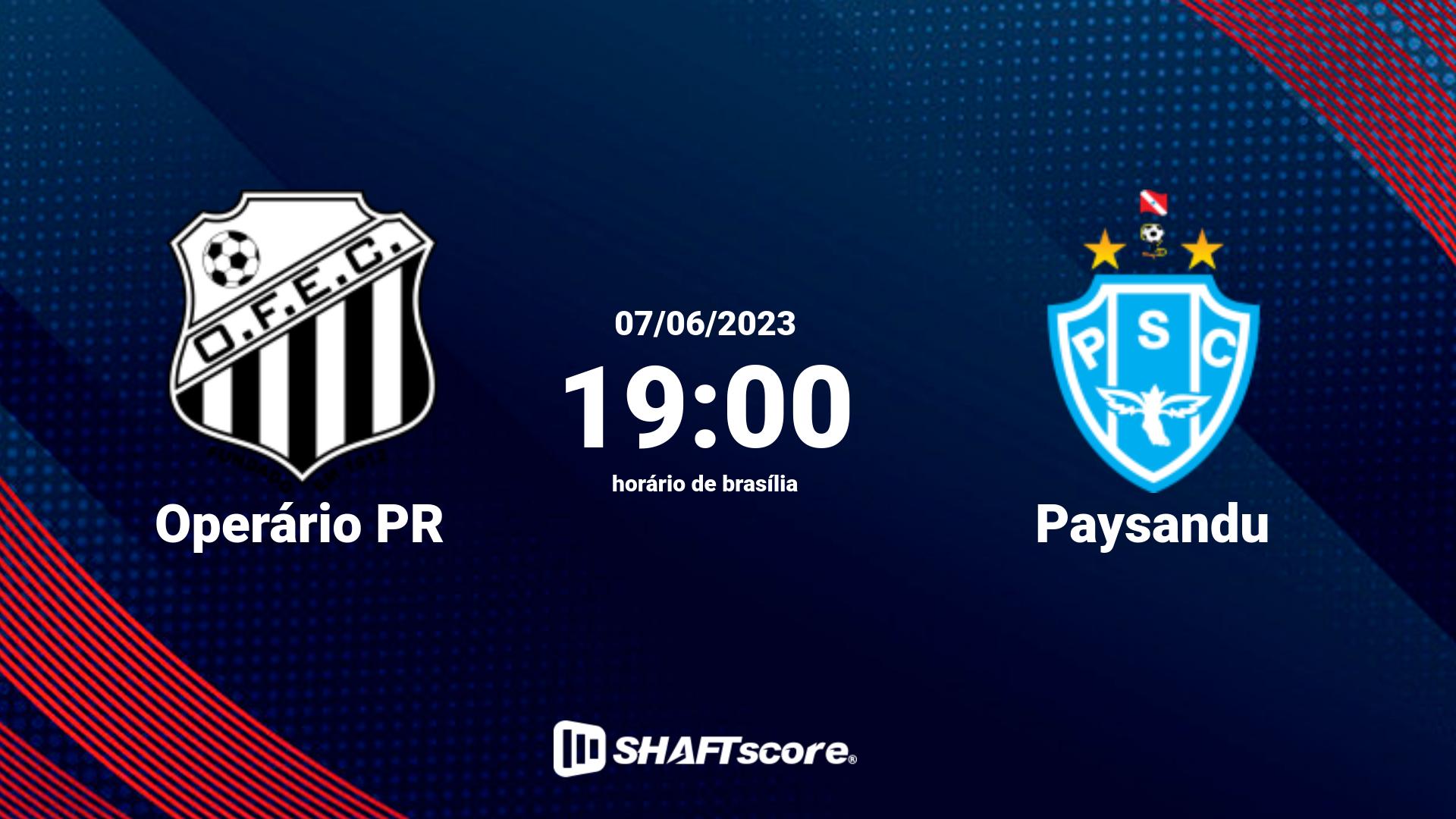 Estatísticas do jogo Operário PR vs Paysandu 07.06 19:00