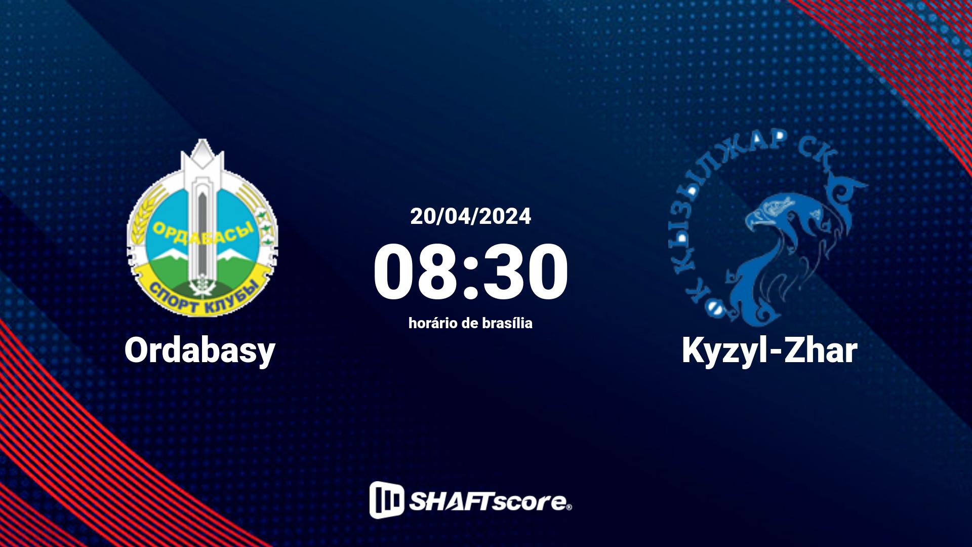 Estatísticas do jogo Ordabasy vs Kyzyl-Zhar 20.04 08:30