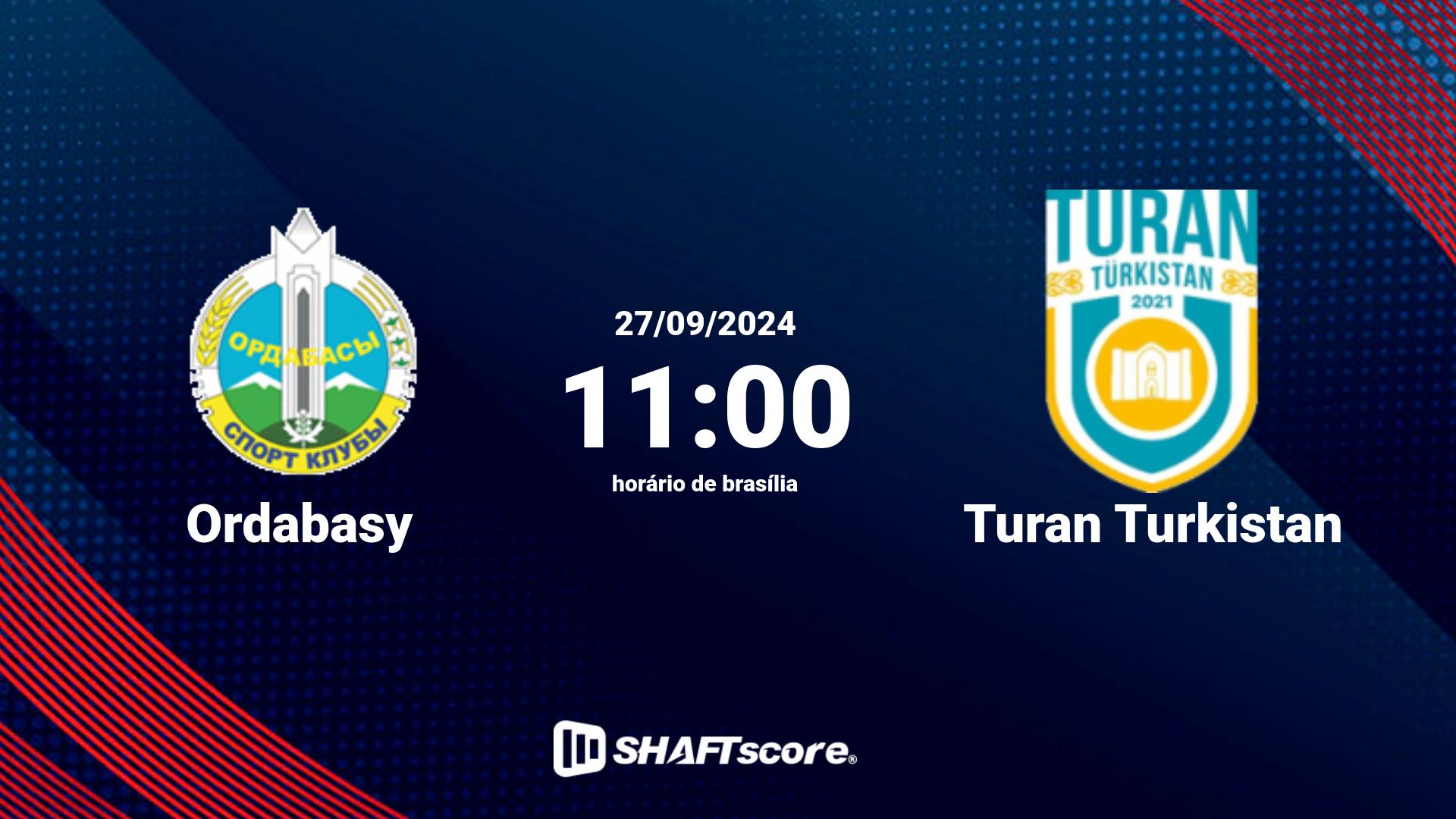 Estatísticas do jogo Ordabasy vs Turan Turkistan 27.09 11:00