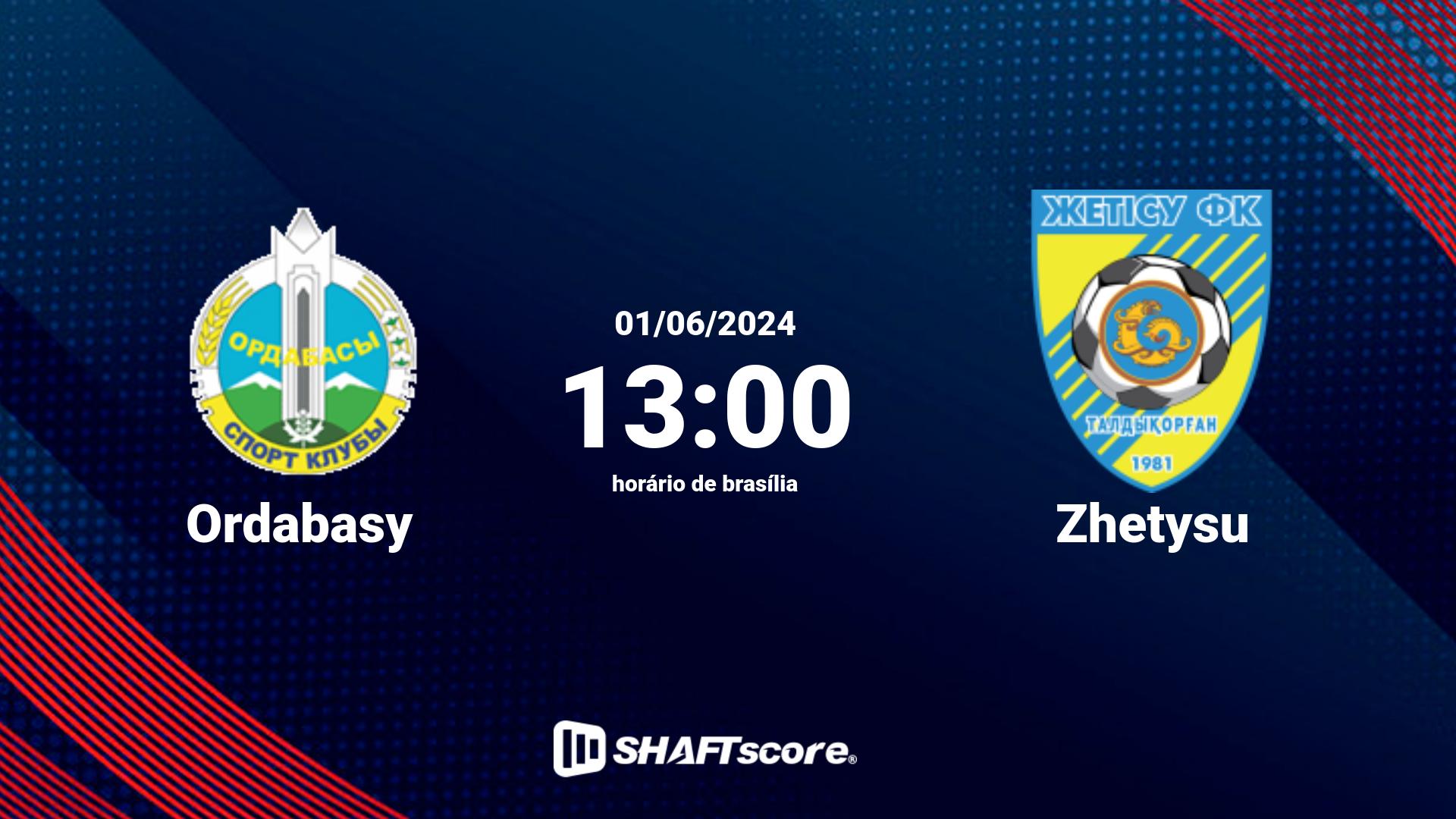 Estatísticas do jogo Ordabasy vs Zhetysu 01.06 13:00