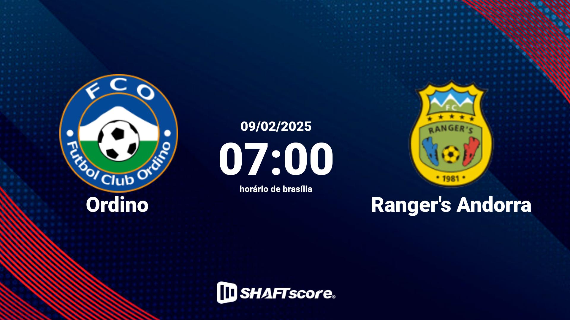 Estatísticas do jogo Ordino vs Ranger's Andorra 09.02 07:00