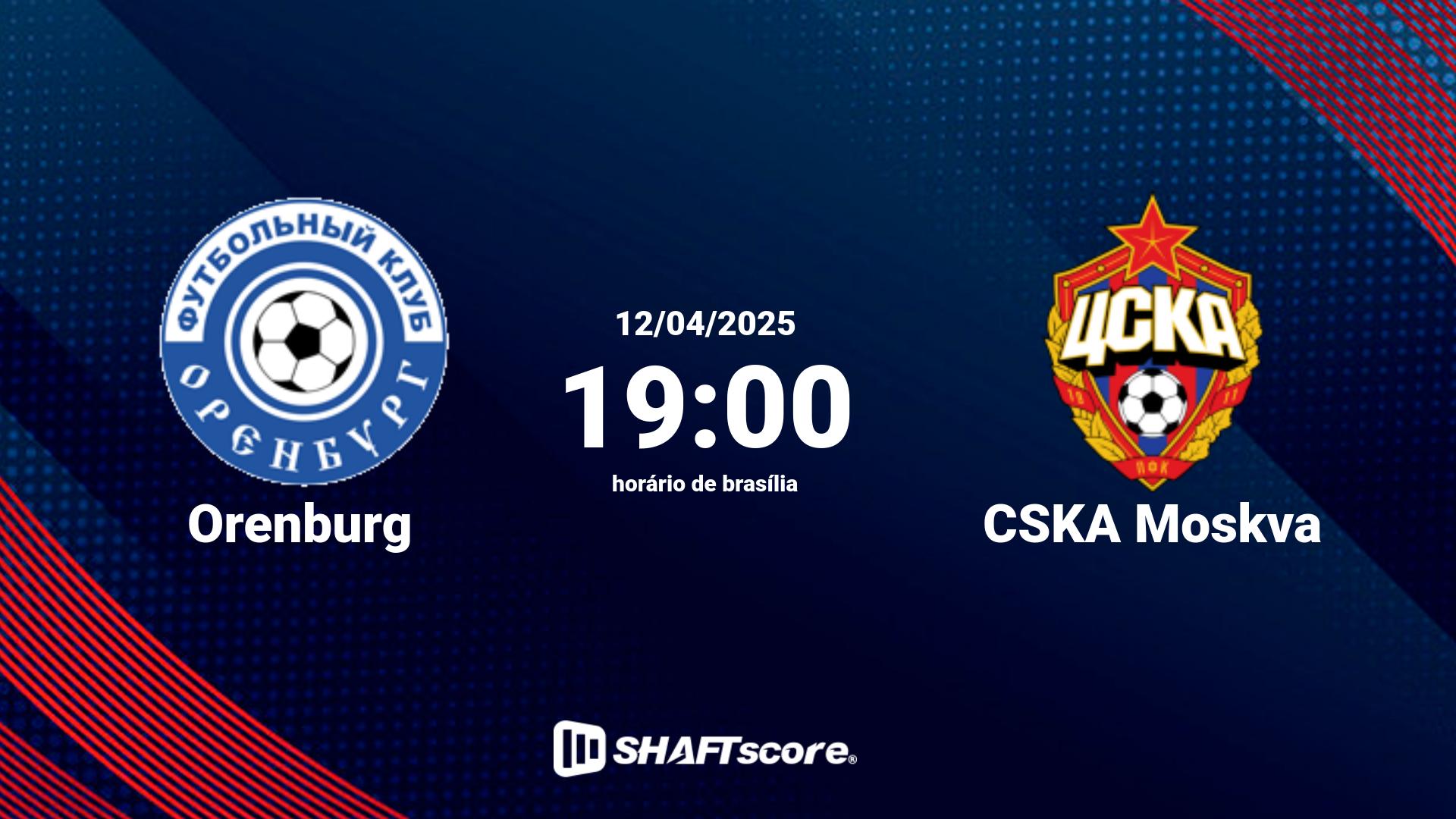 Estatísticas do jogo Orenburg vs CSKA Moskva 12.04 19:00