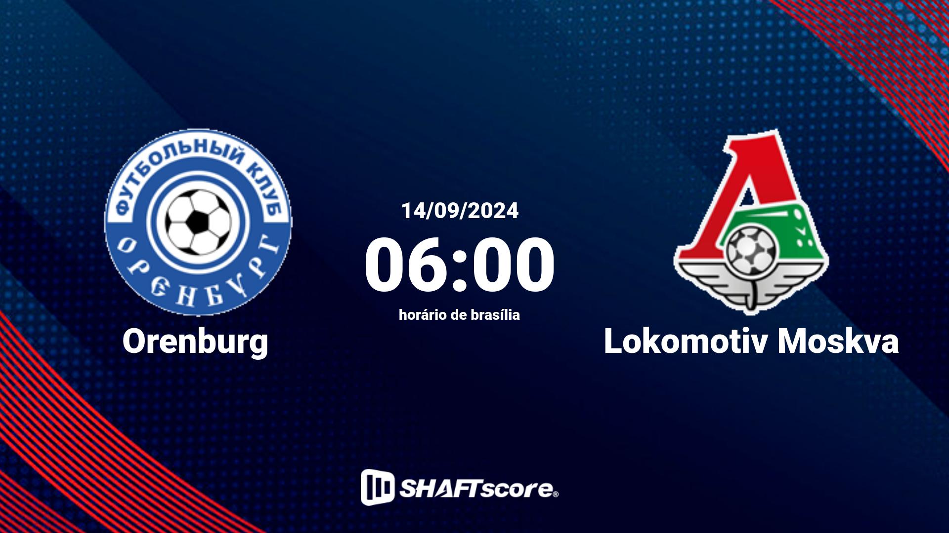 Estatísticas do jogo Orenburg vs Lokomotiv Moskva 14.09 06:00