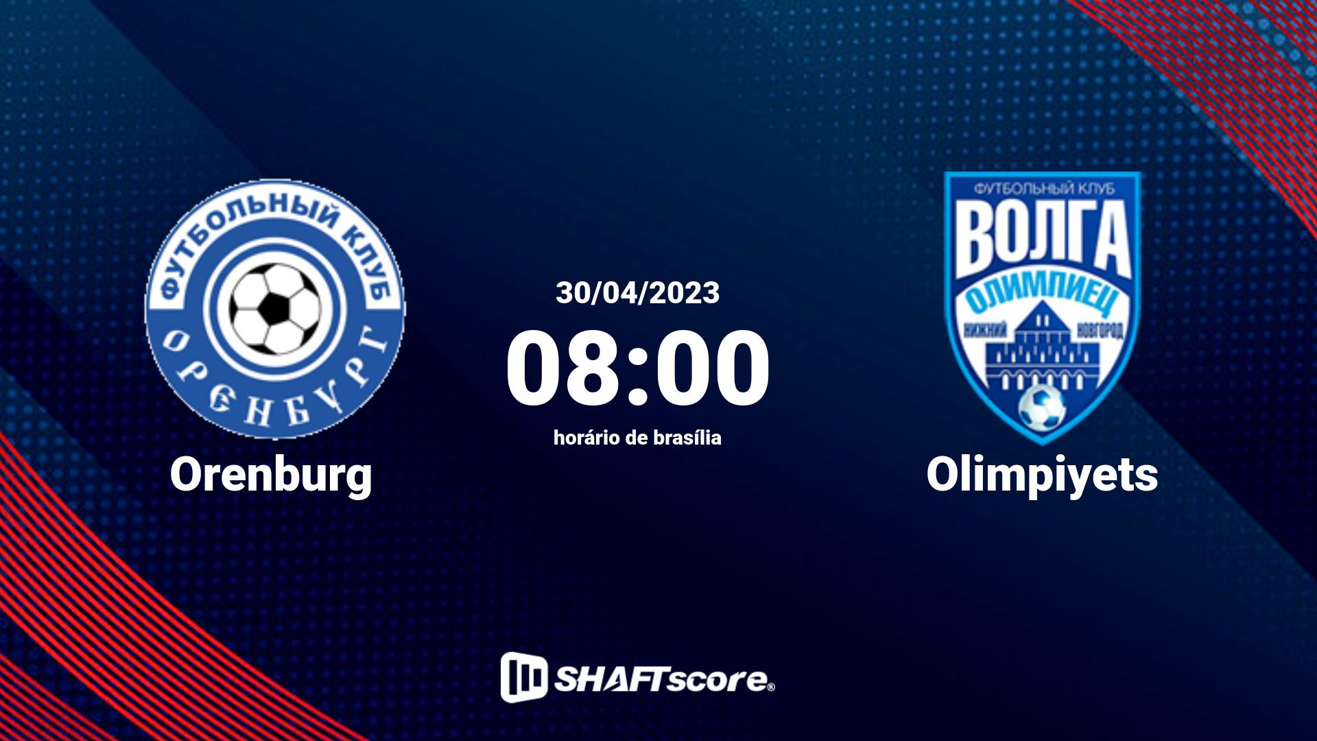 Estatísticas do jogo Orenburg vs Olimpiyets 30.04 08:00