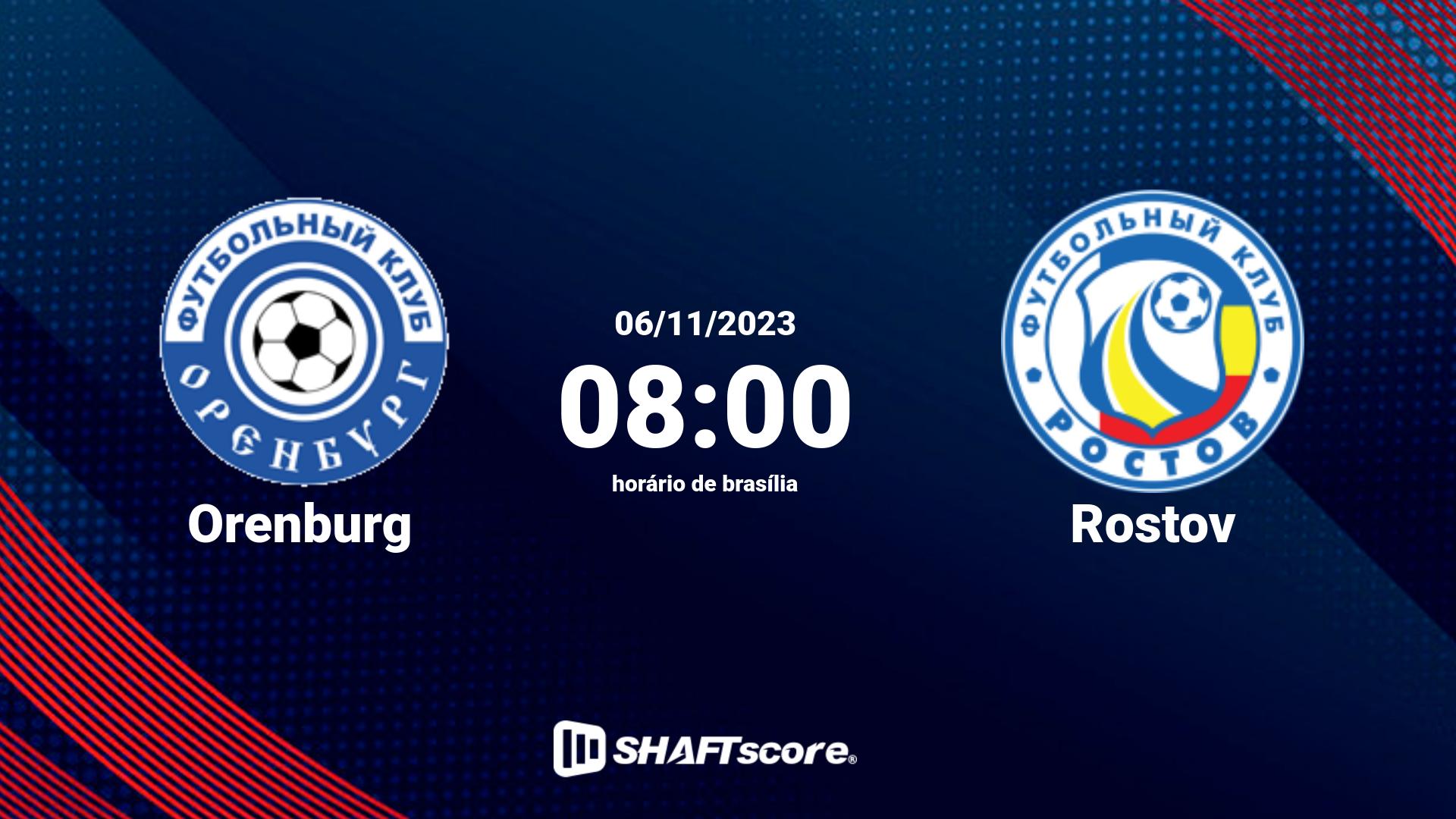 Estatísticas do jogo Orenburg vs Rostov 06.11 08:00