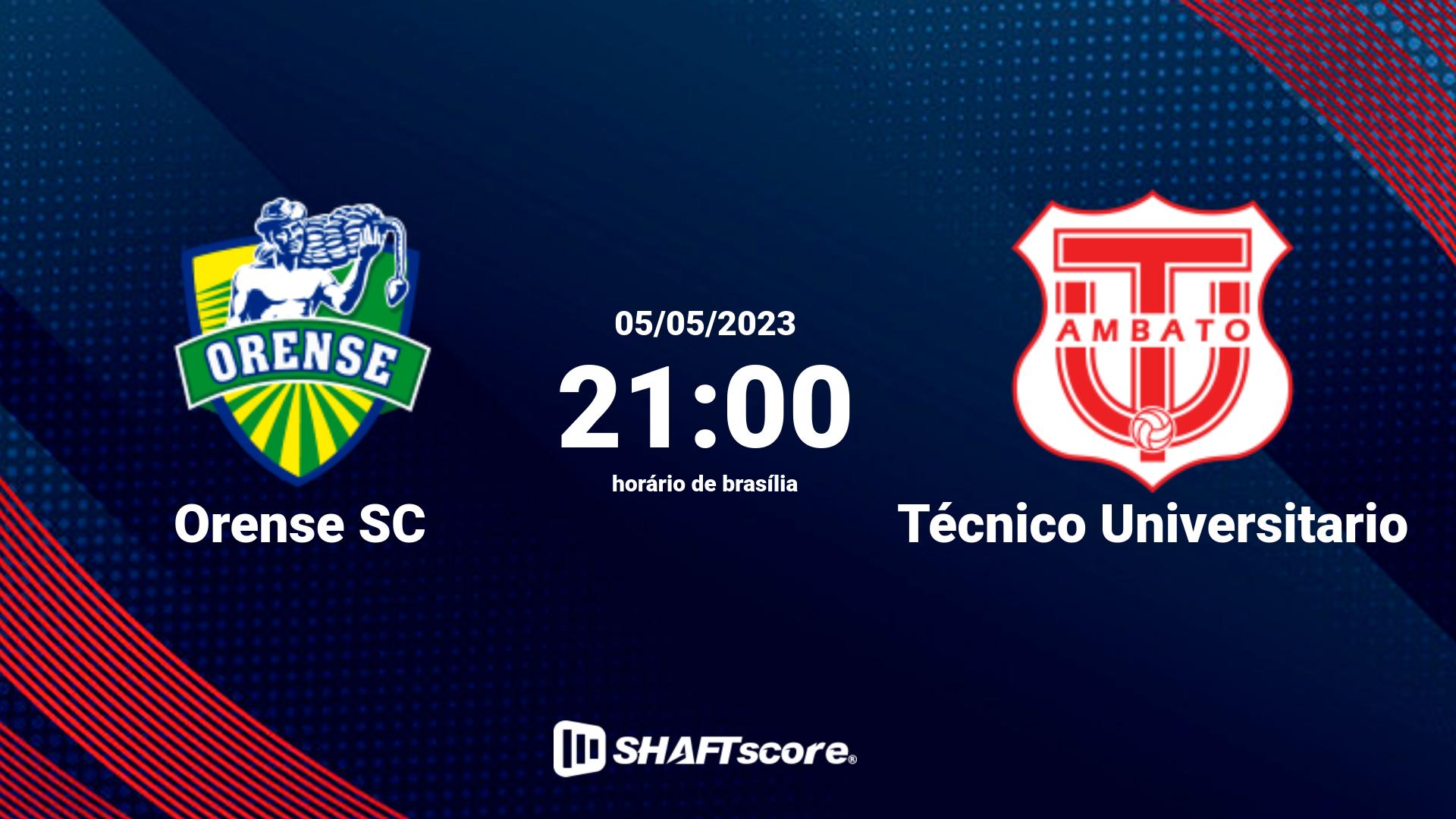 Estatísticas do jogo Orense SC vs Técnico Universitario 05.05 21:00