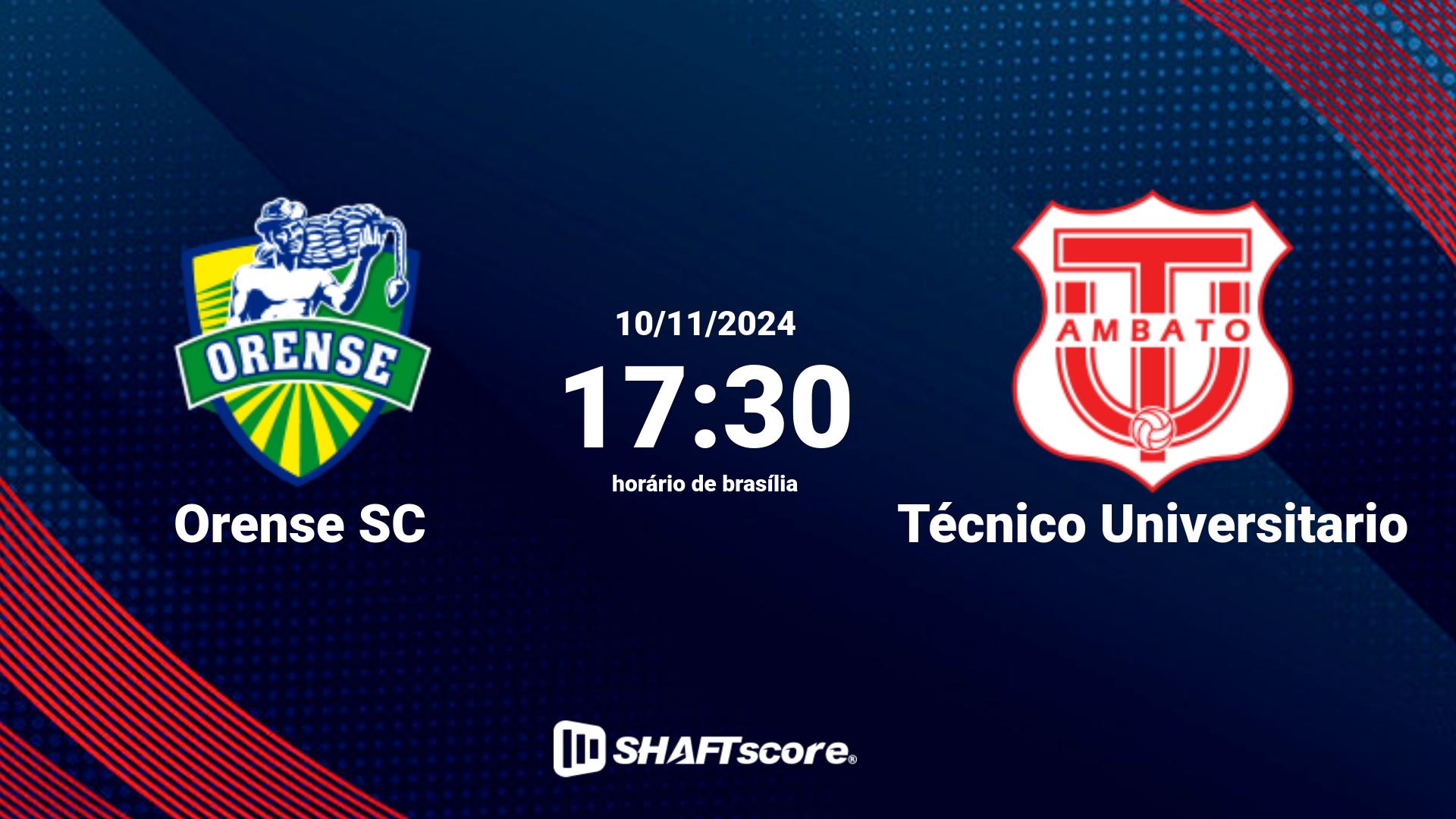 Estatísticas do jogo Orense SC vs Técnico Universitario 10.11 17:30