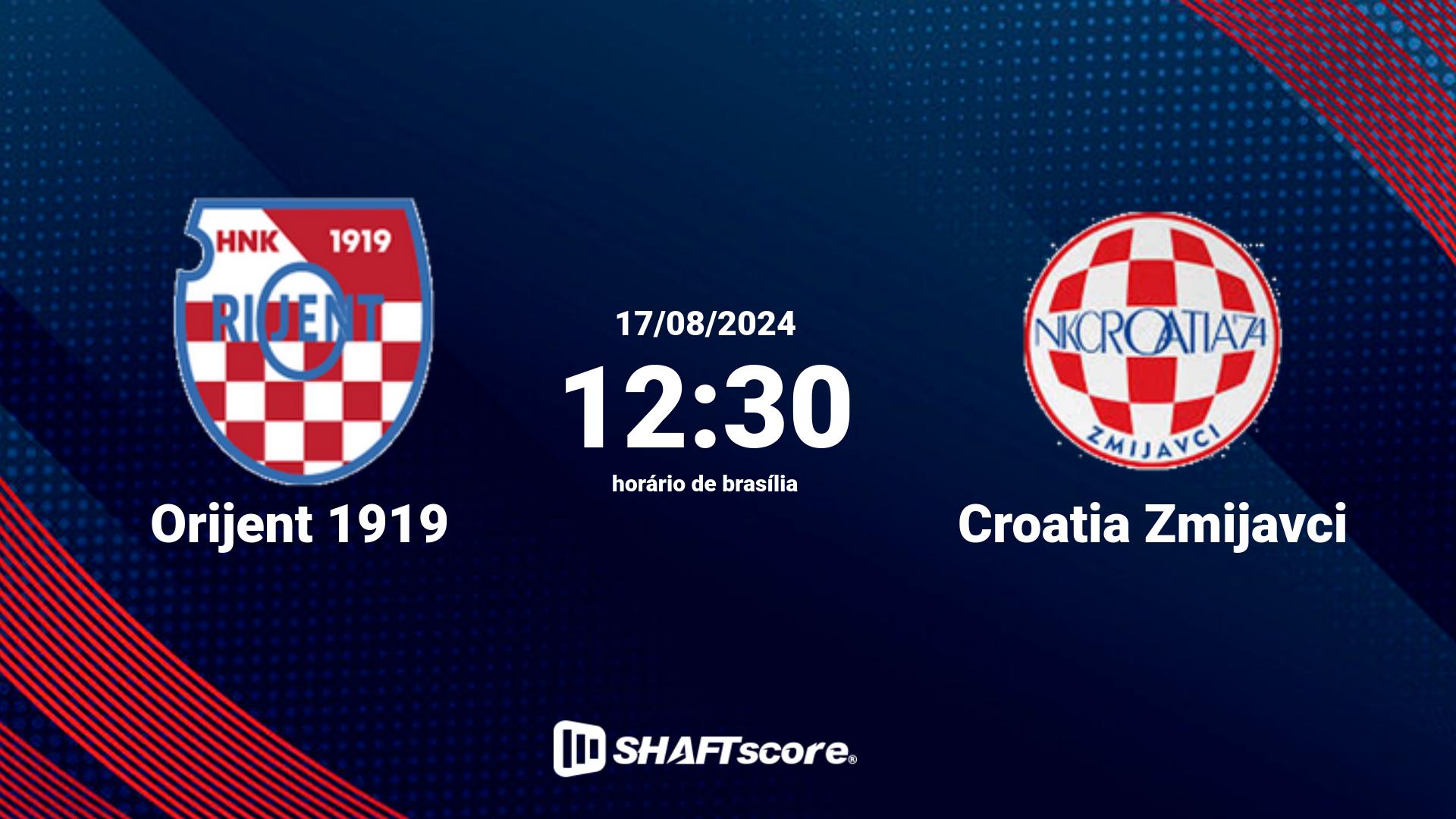 Estatísticas do jogo Orijent 1919 vs Croatia Zmijavci 17.08 12:30