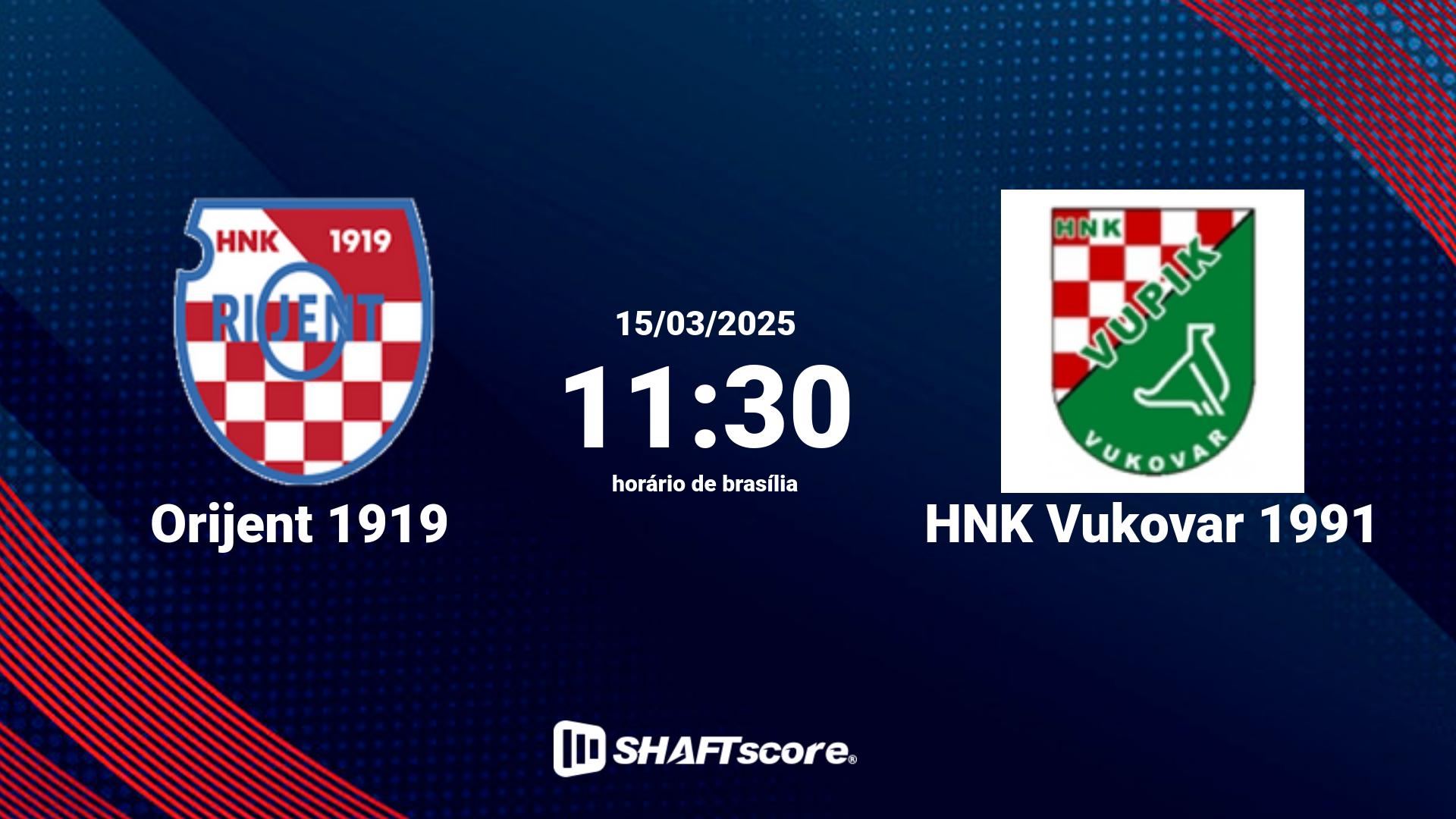 Estatísticas do jogo Orijent 1919 vs HNK Vukovar 1991 15.03 11:30