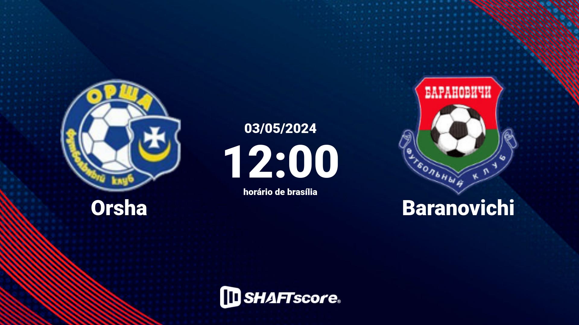 Estatísticas do jogo Orsha vs Baranovichi 03.05 12:00