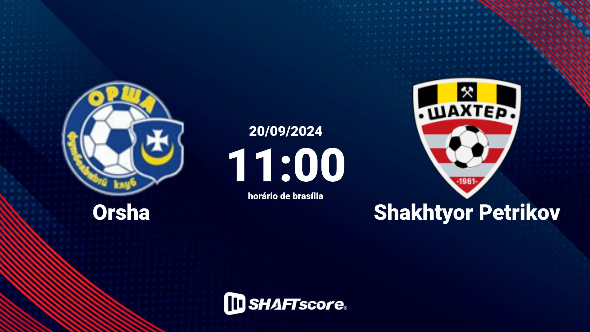 Estatísticas do jogo Orsha vs Shakhtyor Petrikov 20.09 11:00