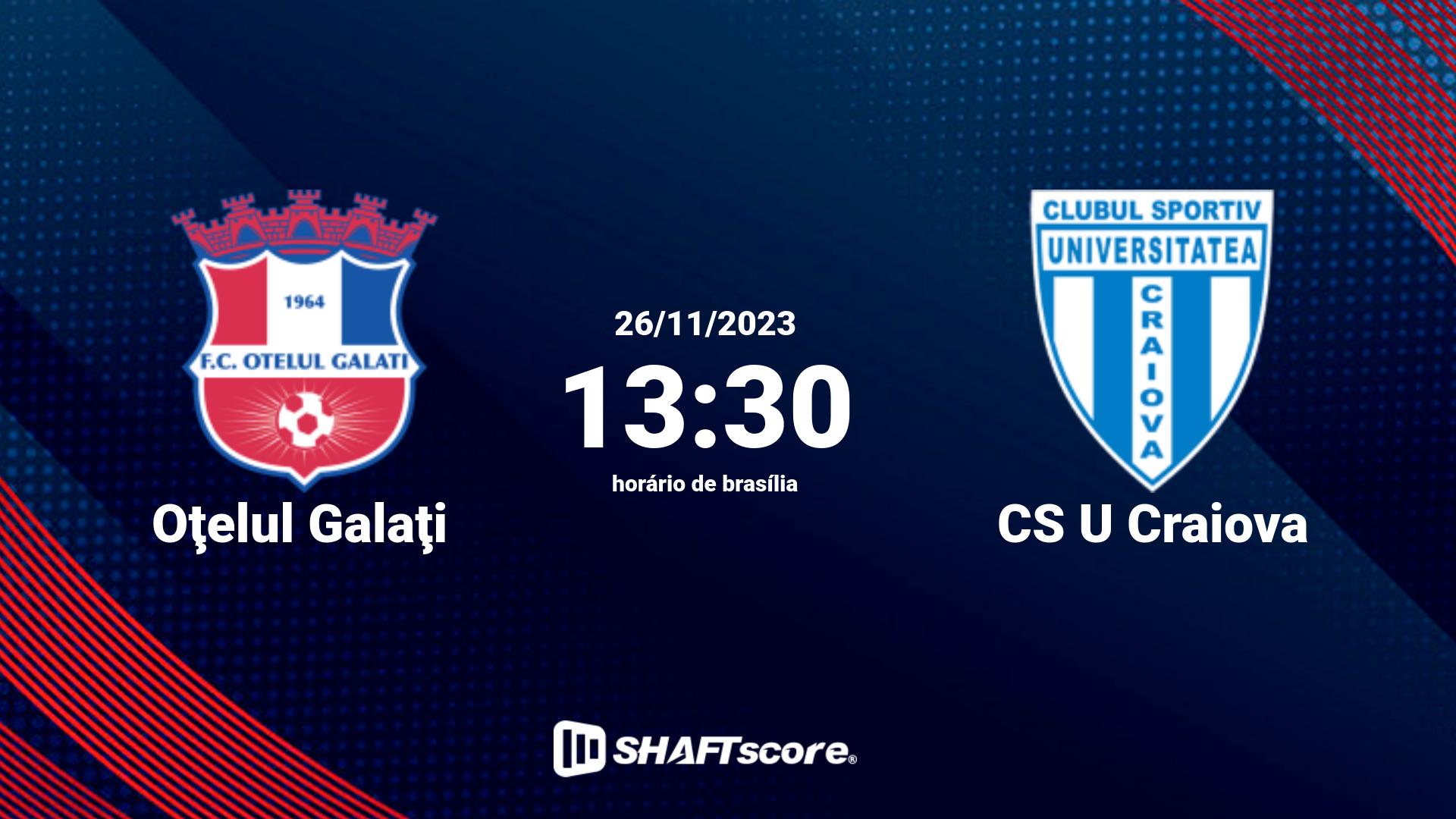 Estatísticas do jogo Oţelul Galaţi vs CS U Craiova 26.11 13:30