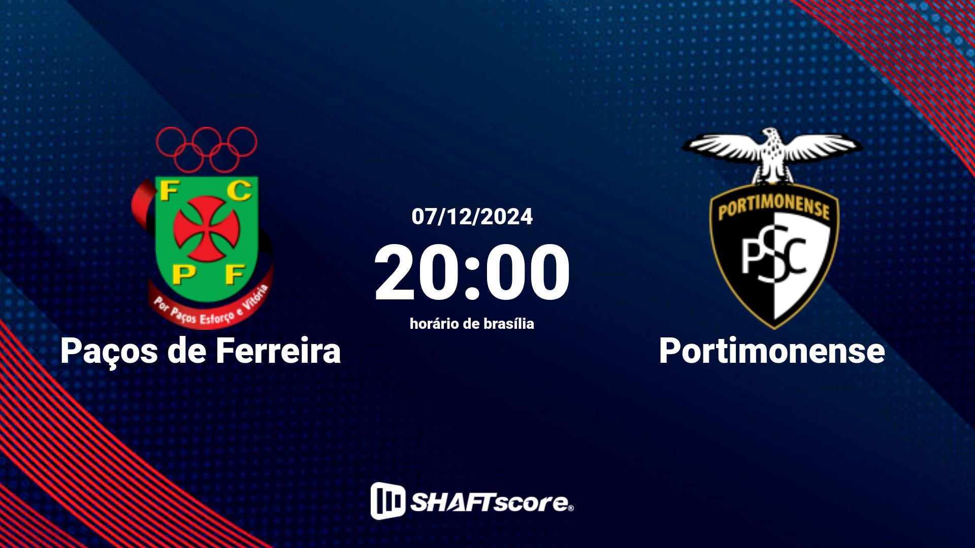 Estatísticas do jogo Paços de Ferreira vs Portimonense 07.12 20:00