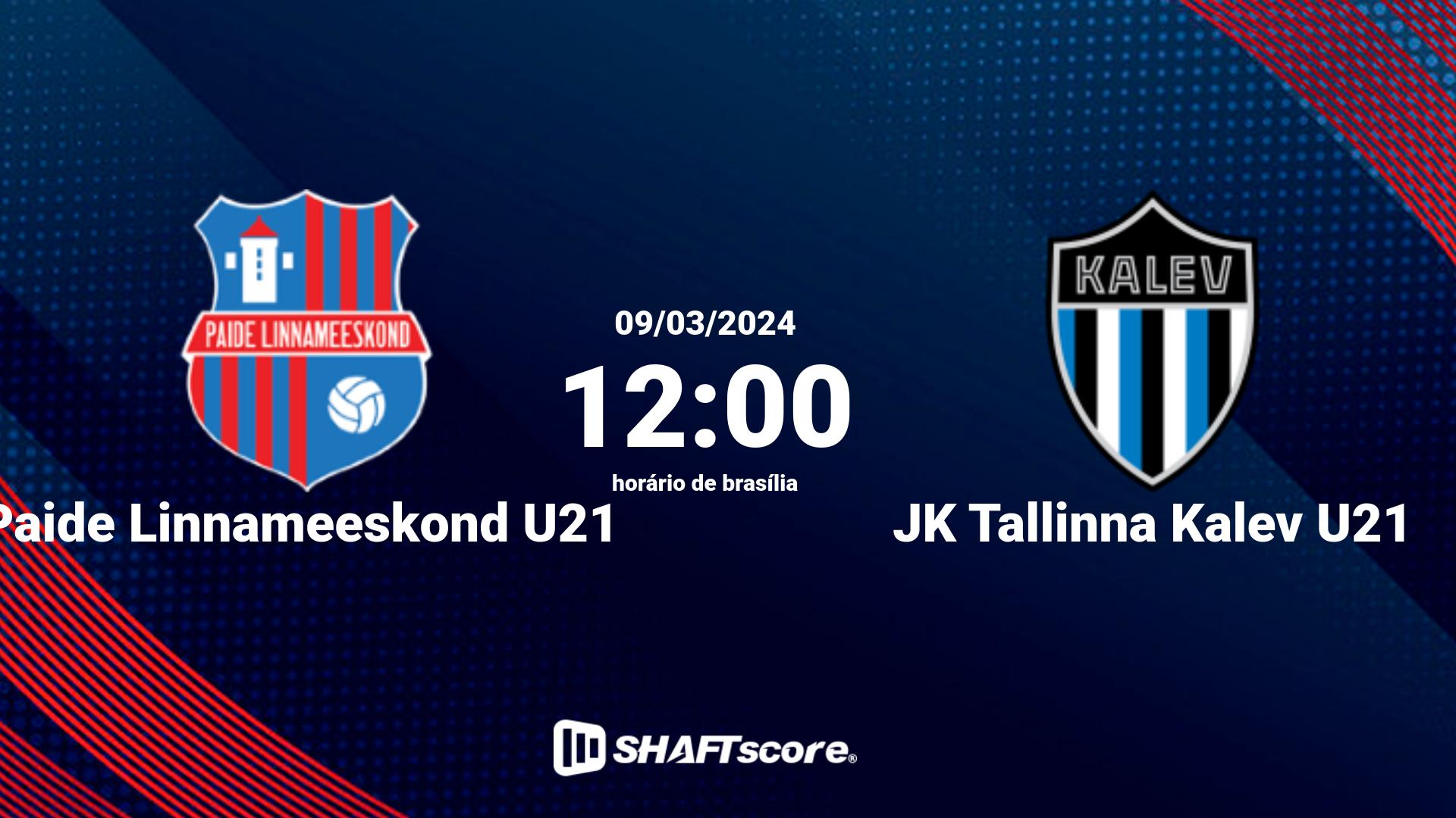 Estatísticas do jogo Paide Linnameeskond U21 vs JK Tallinna Kalev U21 09.03 12:00