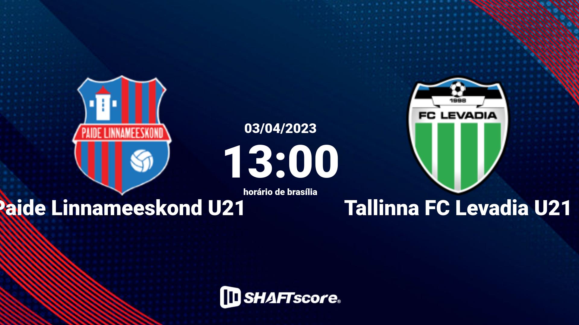 Estatísticas do jogo Paide Linnameeskond U21 vs Tallinna FC Levadia U21 03.04 13:00