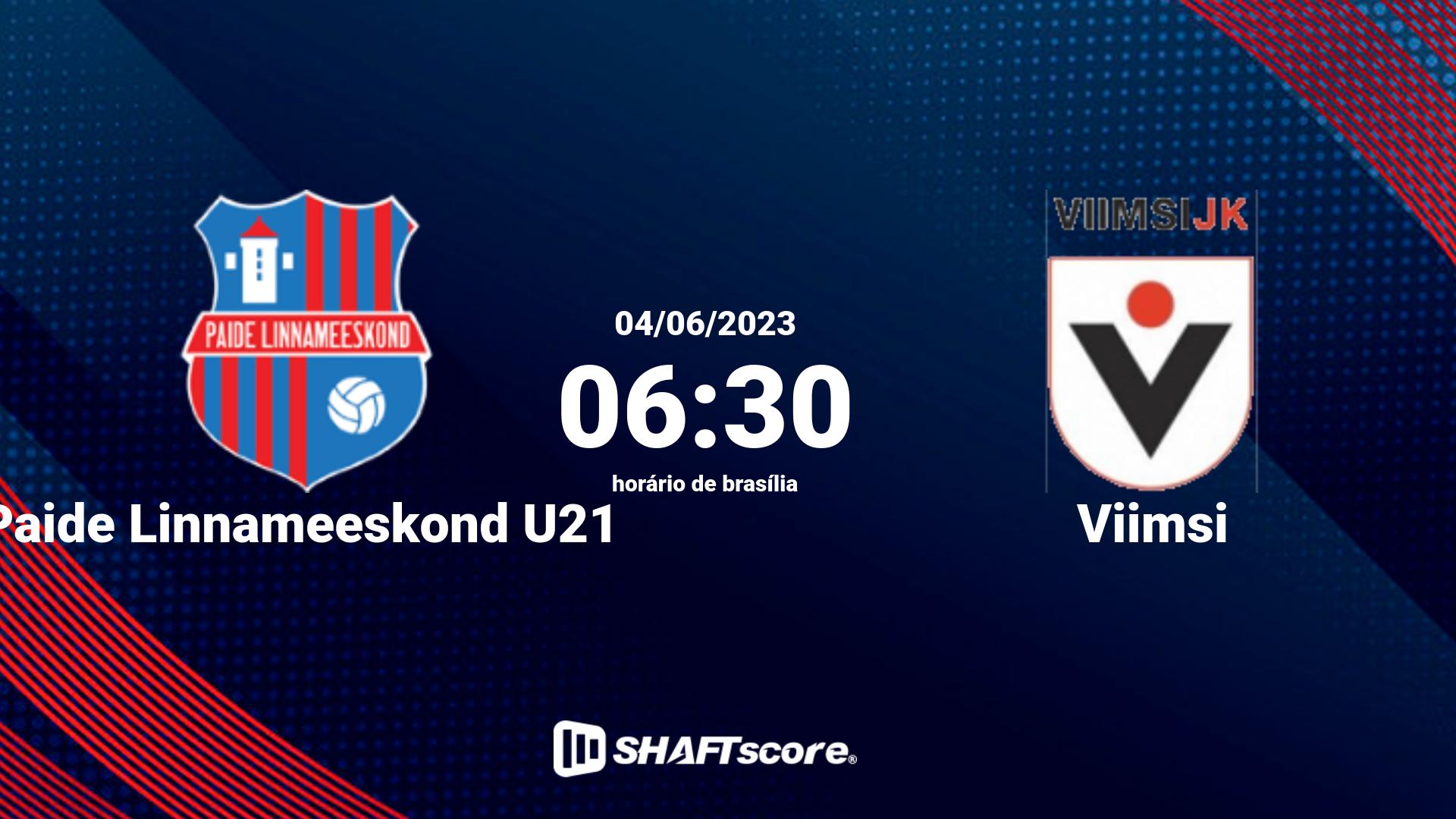 Estatísticas do jogo Paide Linnameeskond U21 vs Viimsi 04.06 06:30