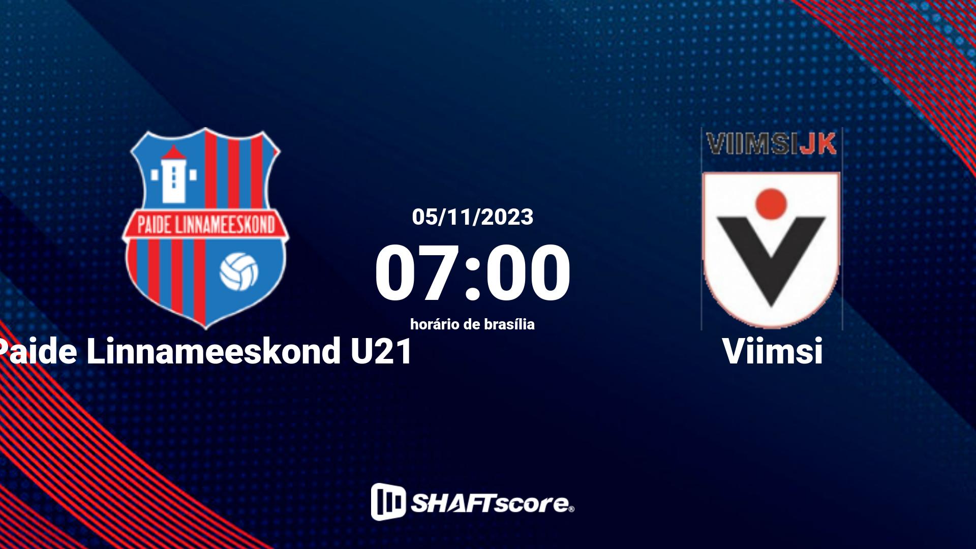 Estatísticas do jogo Paide Linnameeskond U21 vs Viimsi 05.11 07:00