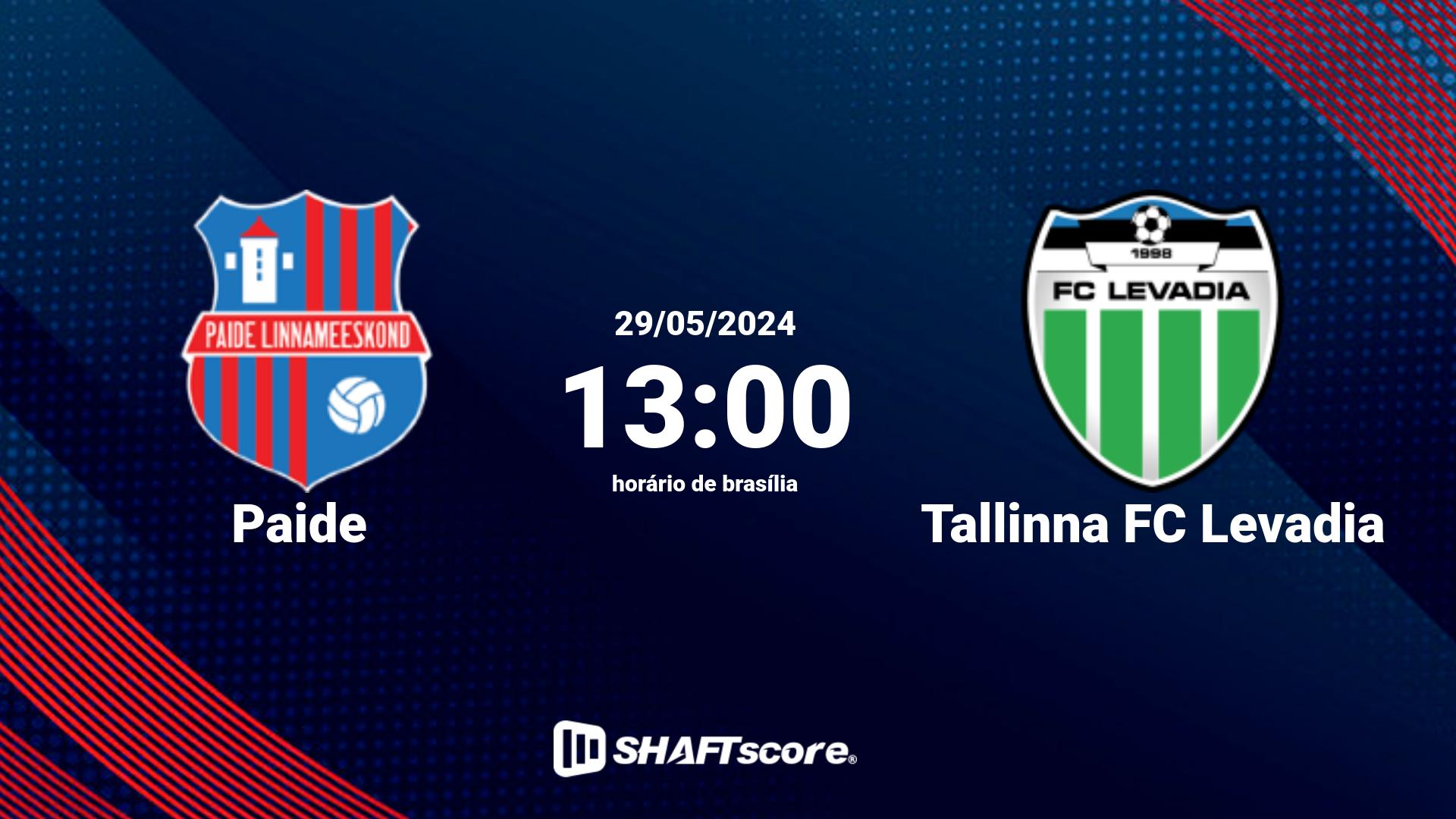 Estatísticas do jogo Paide vs Tallinna FC Levadia 29.05 13:00